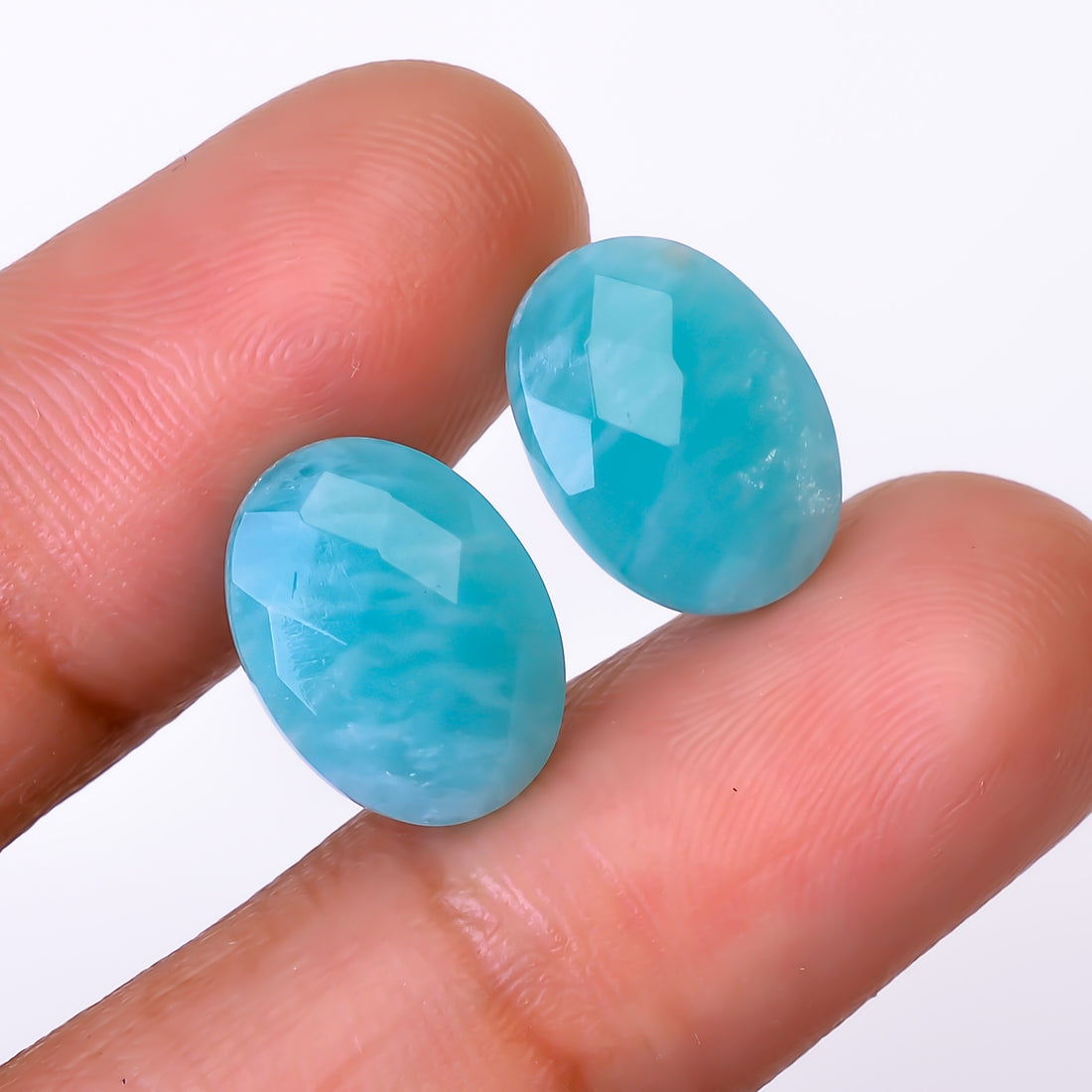 Natural Amazonite Oval Shape Faceted Loose Gemstone Pair For Making Earrings 10 Ct. 13X9X5 mm Y-10401