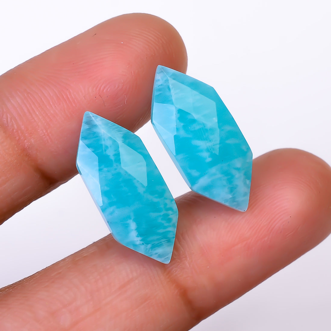 Natural Amazonite Fancy Shape Faceted Loose Gemstone Pair For Making Earrings 10.5 Ct. 20X8X4 mm Y-10403