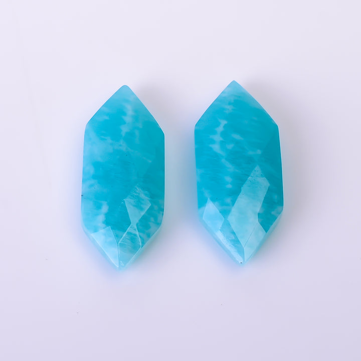 Natural Amazonite Fancy Shape Faceted Loose Gemstone Pair For Making Earrings 10.5 Ct. 20X8X4 mm Y-10403