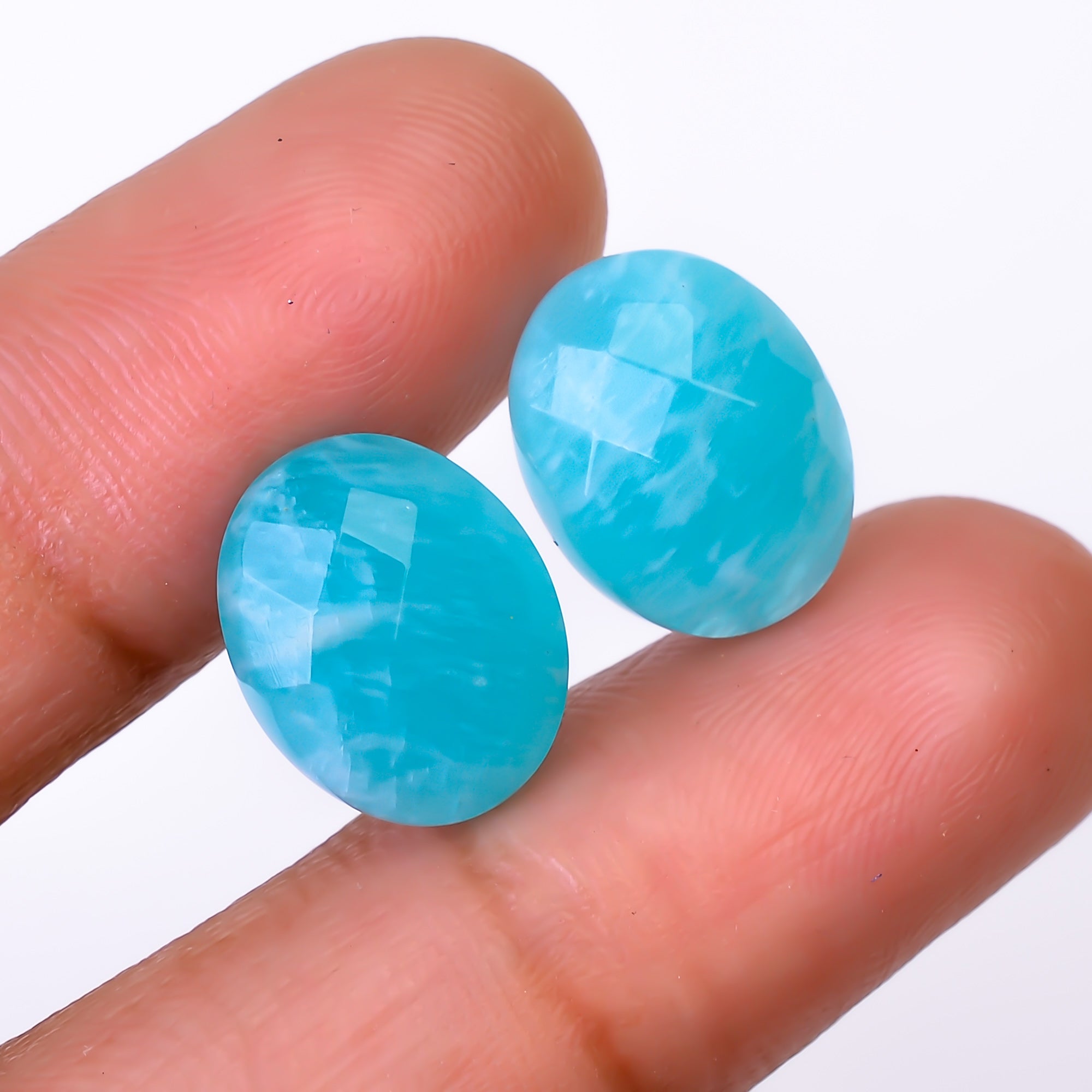 Natural Amazonite Oval Shape Faceted Loose Gemstone Pair For Making Earrings 11 Ct. 13X10X5 mm Y-10405