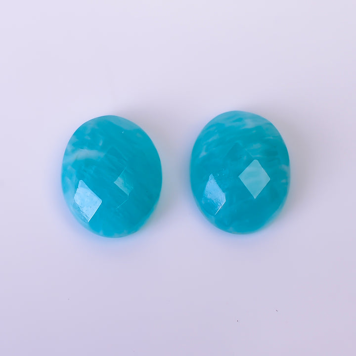 Natural Amazonite Oval Shape Faceted Loose Gemstone Pair For Making Earrings 11 Ct. 13X10X5 mm Y-10405