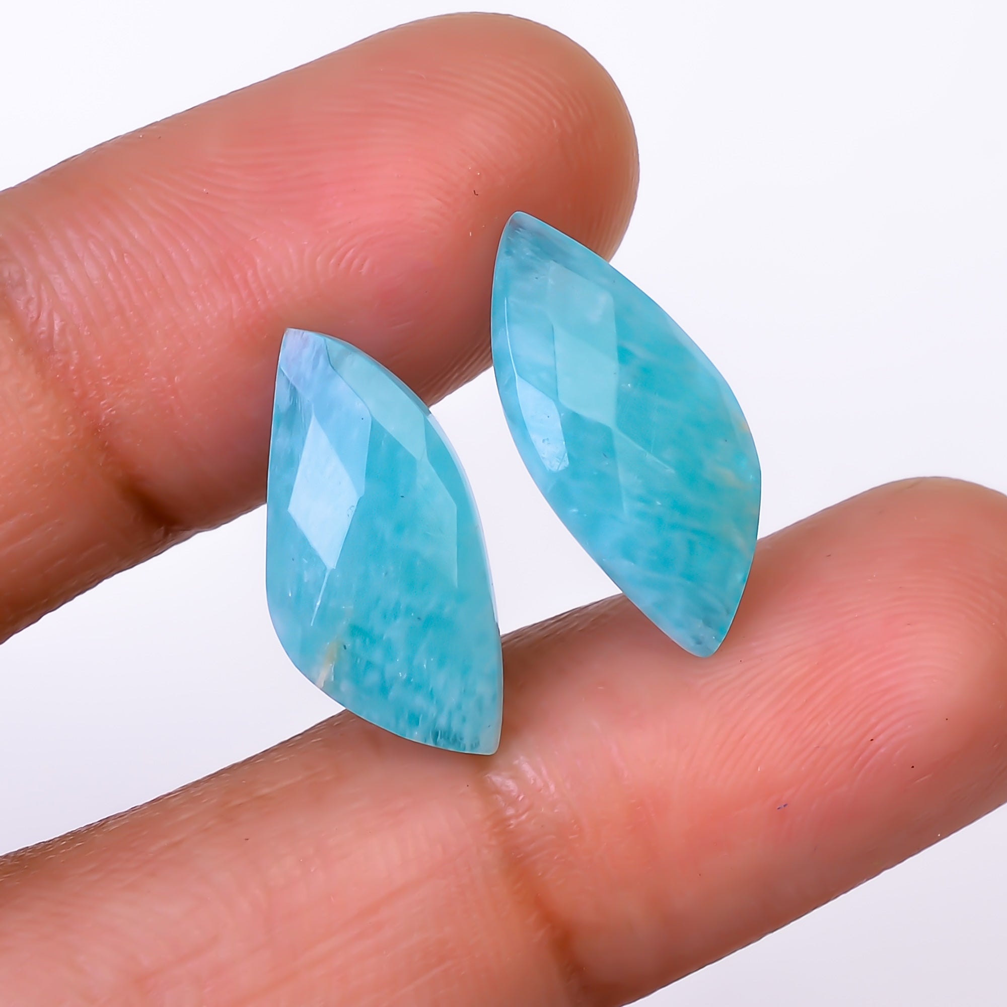 Natural Amazonite Fancy Shape Faceted Loose Gemstone Pair For Making Earrings 7.5 Ct. 17X8X4 mm Y-10406
