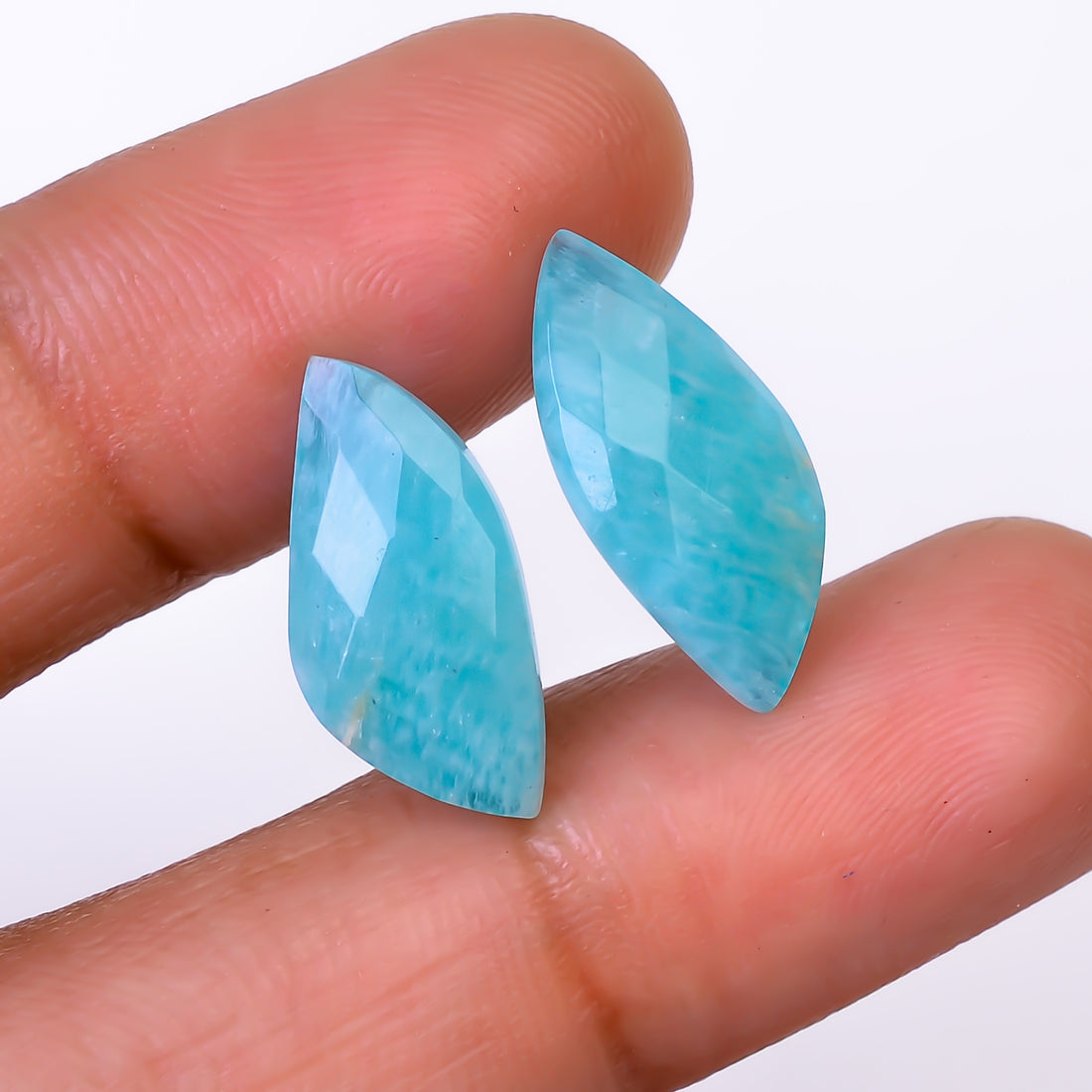 Natural Amazonite Fancy Shape Faceted Loose Gemstone Pair For Making Earrings 7.5 Ct. 17X8X4 mm Y-10406