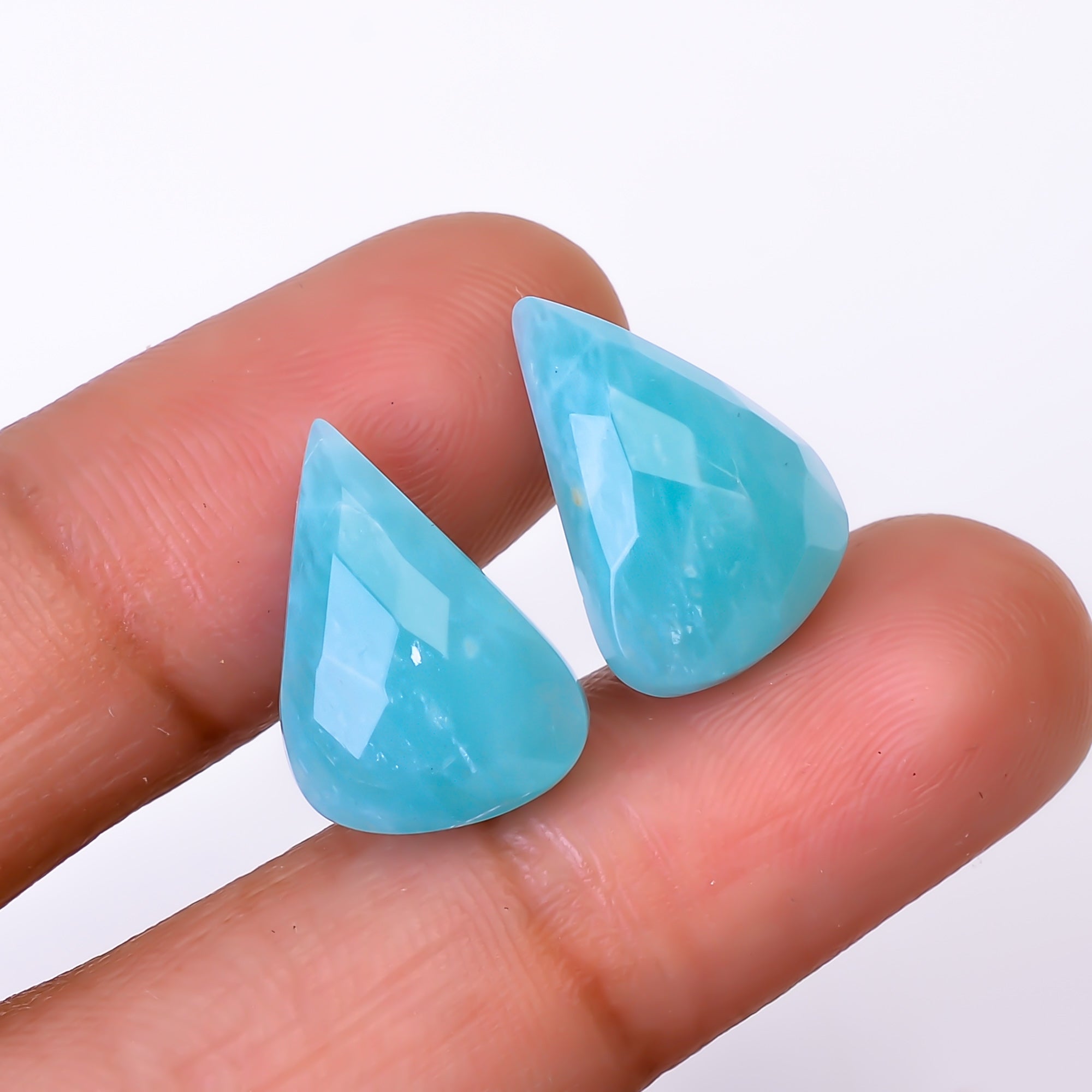 Natural Amazonite Fancy Shape Faceted Loose Gemstone Pair For Making Earrings 11.5 Ct. 16X11X5 mm Y-10407