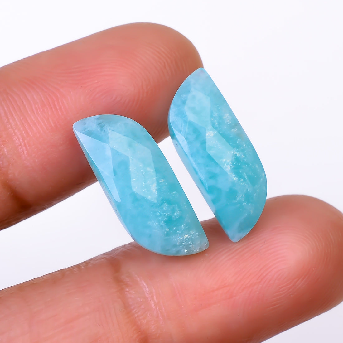 Natural Amazonite Fancy Shape Faceted Loose Gemstone Pair For Making Earrings 8 Ct. 17X6X5 mm Y-10408