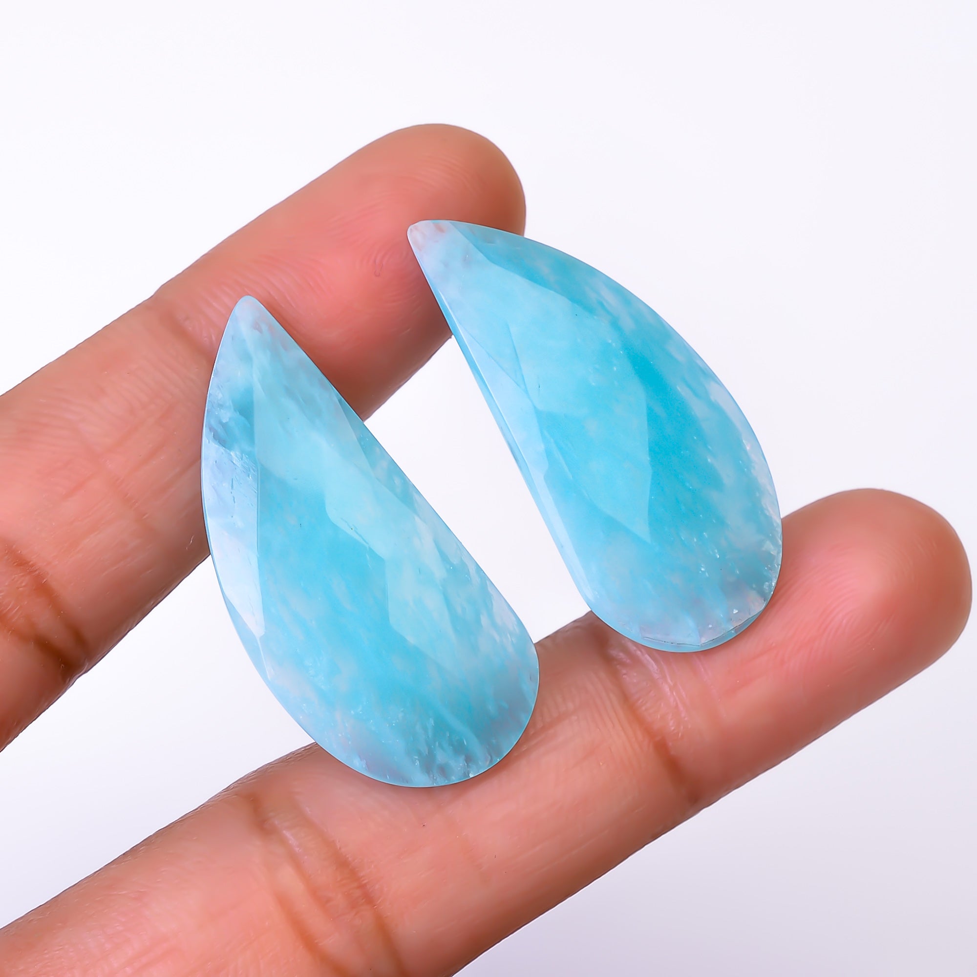 Natural Amazonite Fancy Shape Faceted Loose Gemstone Pair For Making Earrings 24 Ct. 32X15X3 mm Y-10409