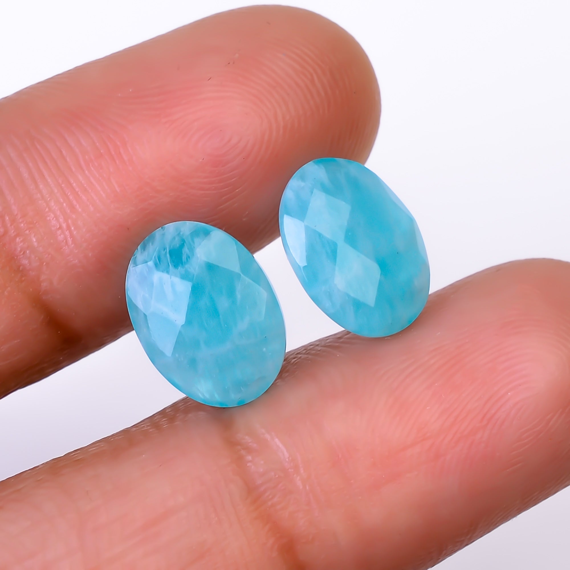 Natural Amazonite Oval Shape Faceted Loose Gemstone Pair For Making Earrings 4 Ct. 10X7X3 mm Y-10410