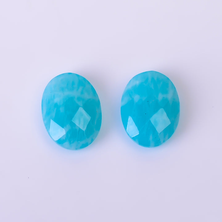 Natural Amazonite Oval Shape Faceted Loose Gemstone Pair For Making Earrings 4 Ct. 10X7X3 mm Y-10410