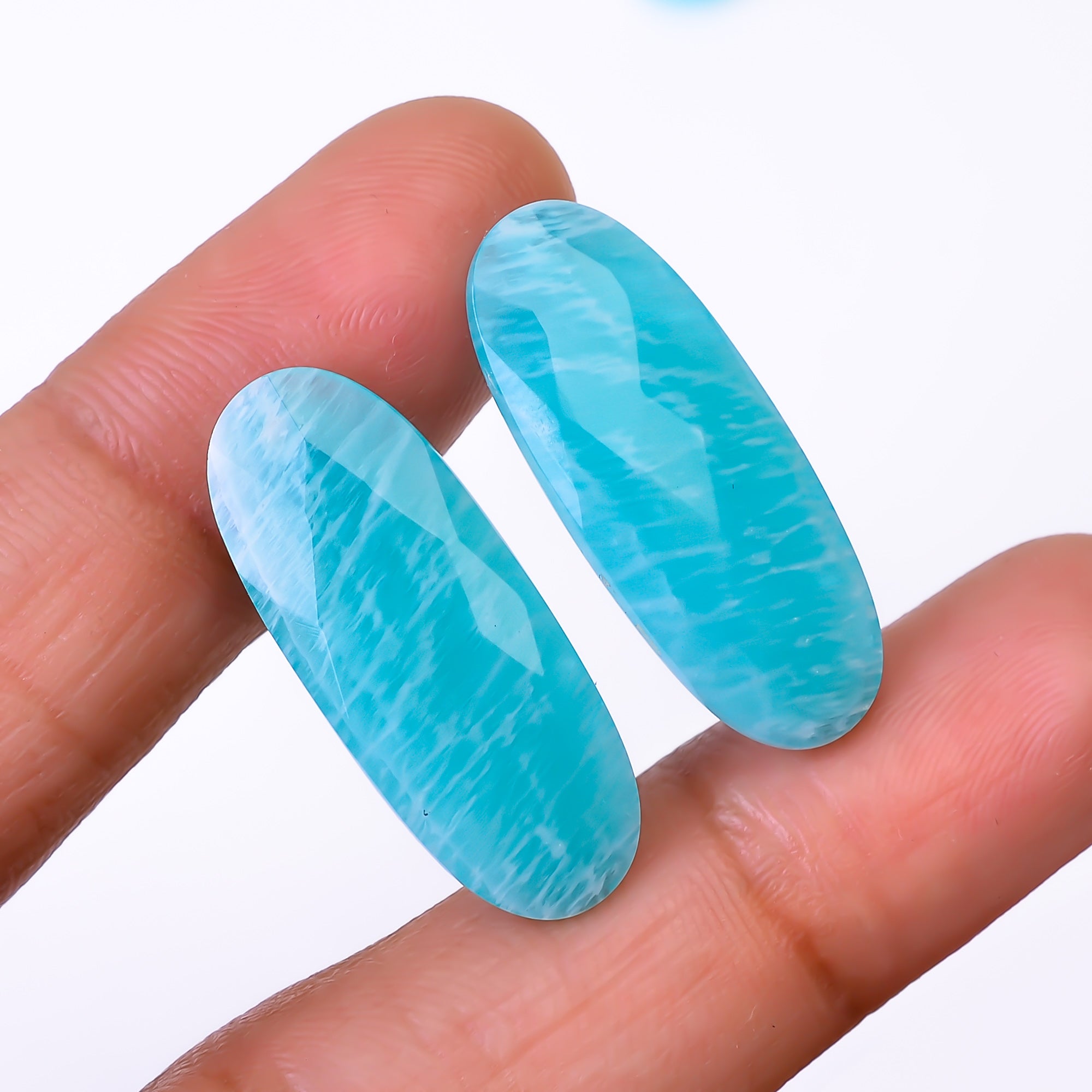 Natural Amazonite Oval Shape Faceted Loose Gemstone Pair For Making Earrings 20 Ct. 27X11X4 mm Y-10412
