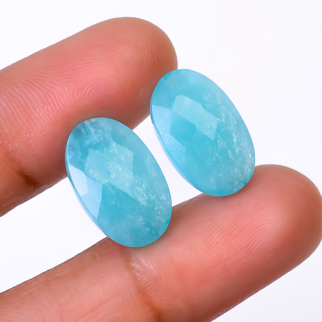 Natural Amazonite Oval Shape Faceted Loose Gemstone Pair For Making Earrings 12 Ct. 16X10X5 mm Y-10413