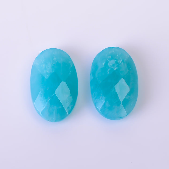 Natural Amazonite Oval Shape Faceted Loose Gemstone Pair For Making Earrings 12 Ct. 16X10X5 mm Y-10413