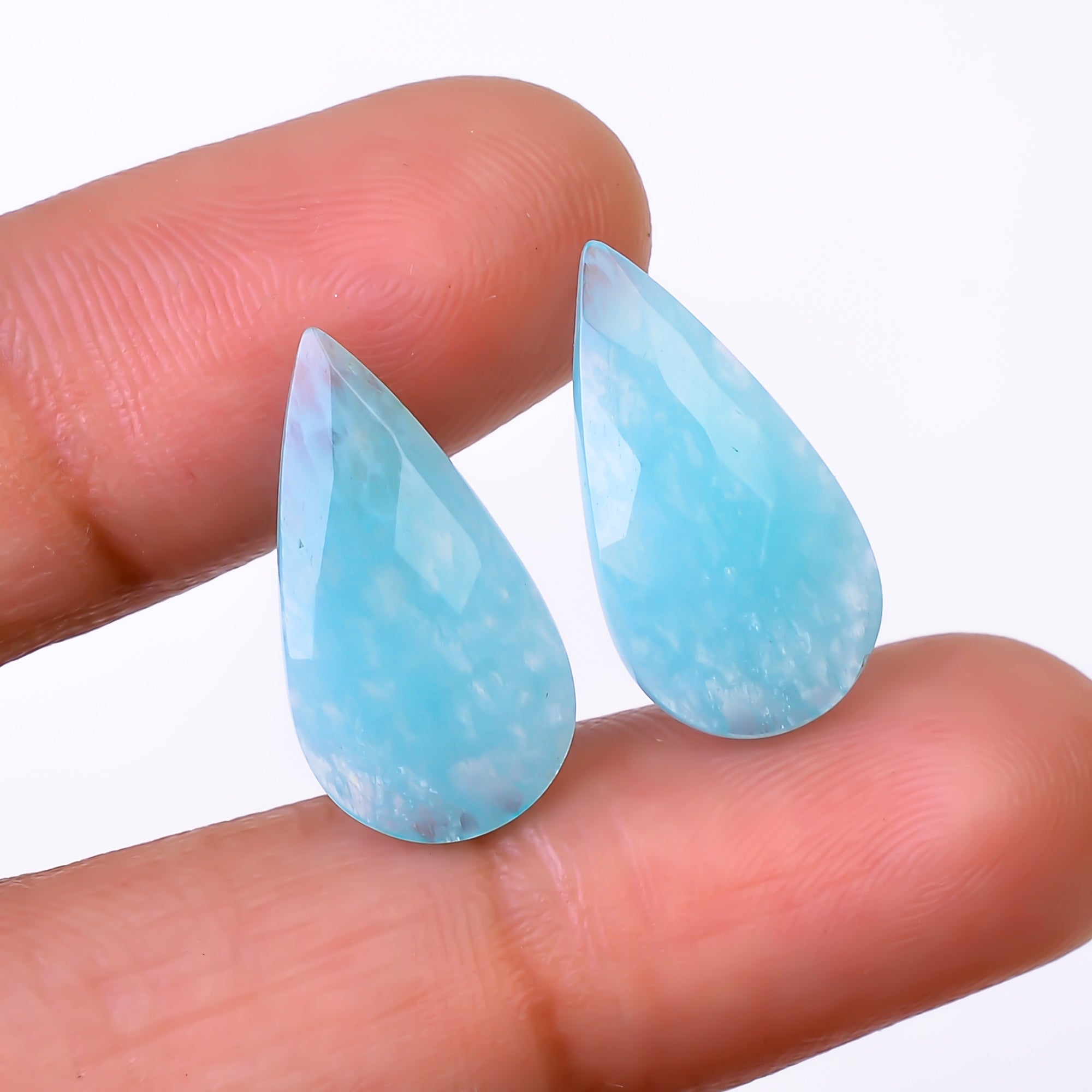 Natural Amazonite Pear Shape Faceted Loose Gemstone Pair For Making Earrings 7 Ct. 19X10X3 mm Y-10414