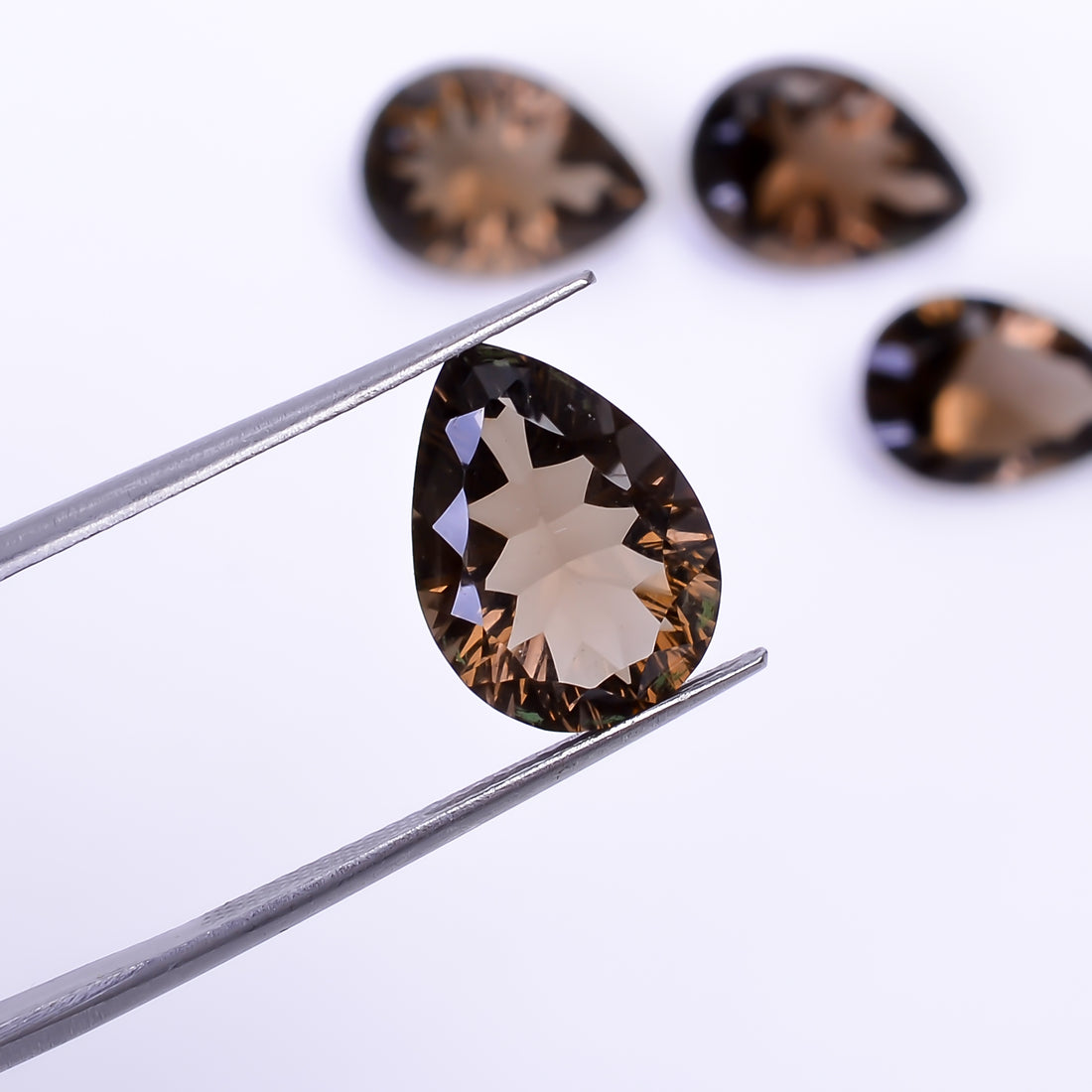 Natural Smoky Quartz Pear Shape Cut Stone Loose Gemstone 4 Pcs Lot For Making Jewelry 16.5 Ct. 13X8 14X9 mm Y-10430