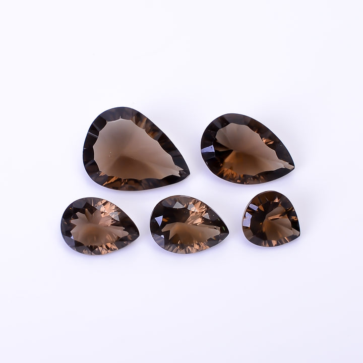 Natural Smoky Quartz Pear Shape Cut Stone Loose Gemstone 5 Pcs Lot For Making Jewelry 29 Ct. 10X9 19X14 mm Y-10432