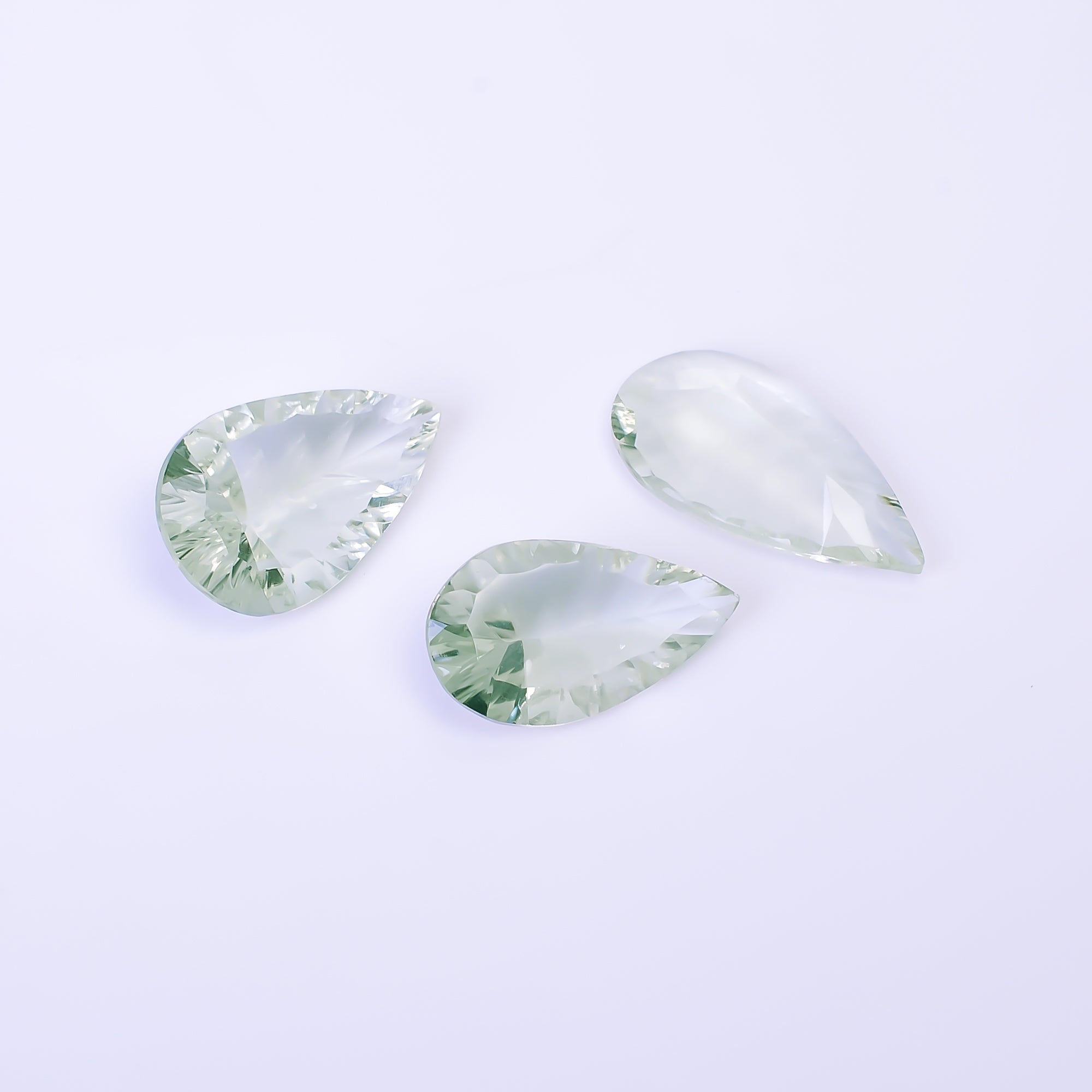 Natural Green Amethyst Pear Shape Cut Stone Loose Gemstone 3 Pcs Lot For Making Jewelry 24 Ct. 20X11 23X12 mm Y-10435