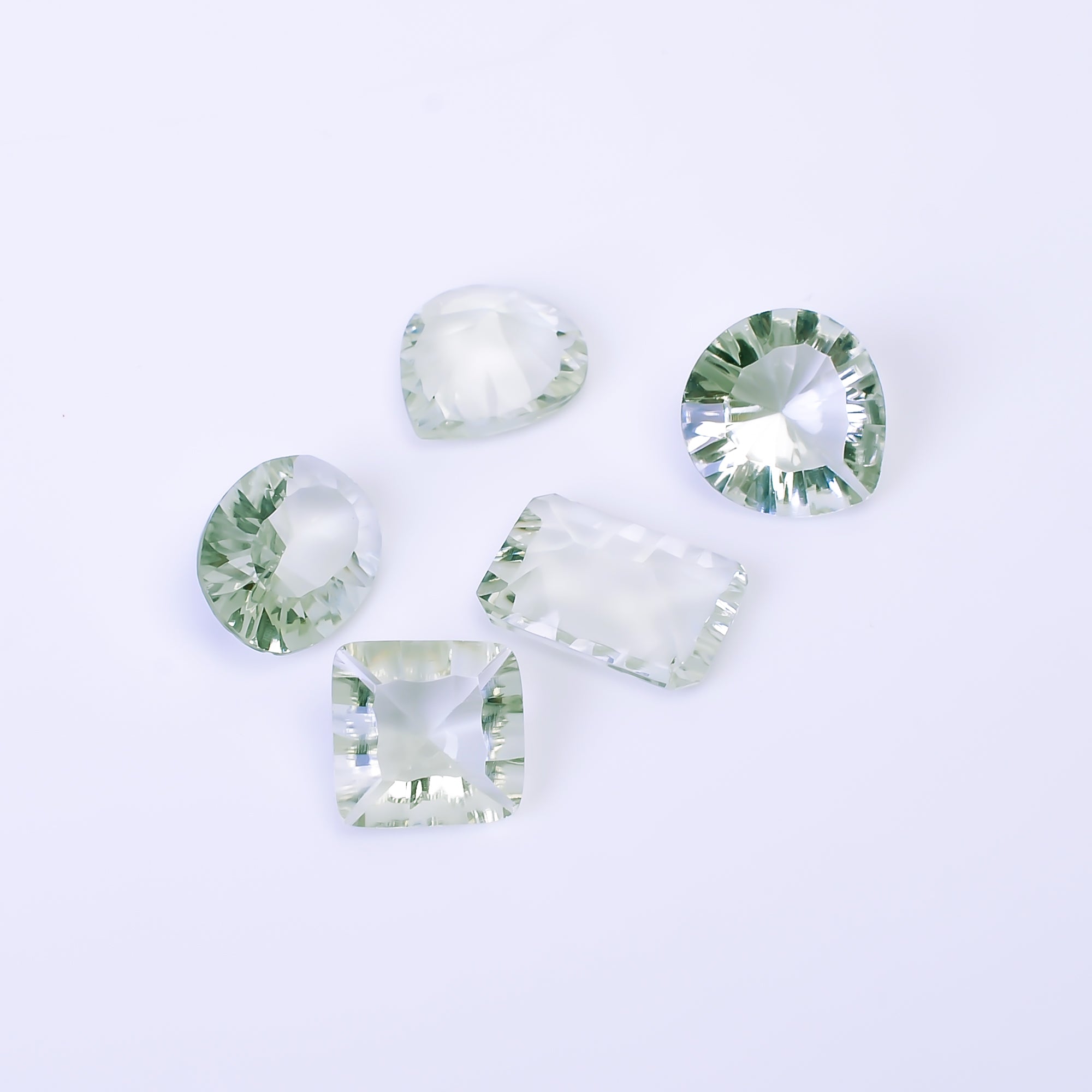 Natural Green Amethyst Mix Shape Cut Stone Loose Gemstone 5 Pcs Lot For Making Jewelry 23 Ct. 11X10 15X9 mm Y-10437
