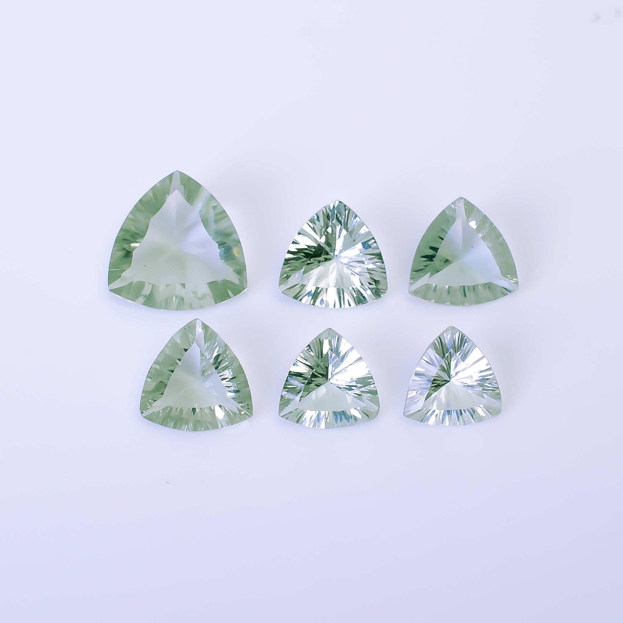 Natural Green Amethyst Trillion Shape Cut Stone Loose Gemstone 6 Pcs Lot For Making Jewelry 15 Ct. 9X9 13X13 mm Y-10438