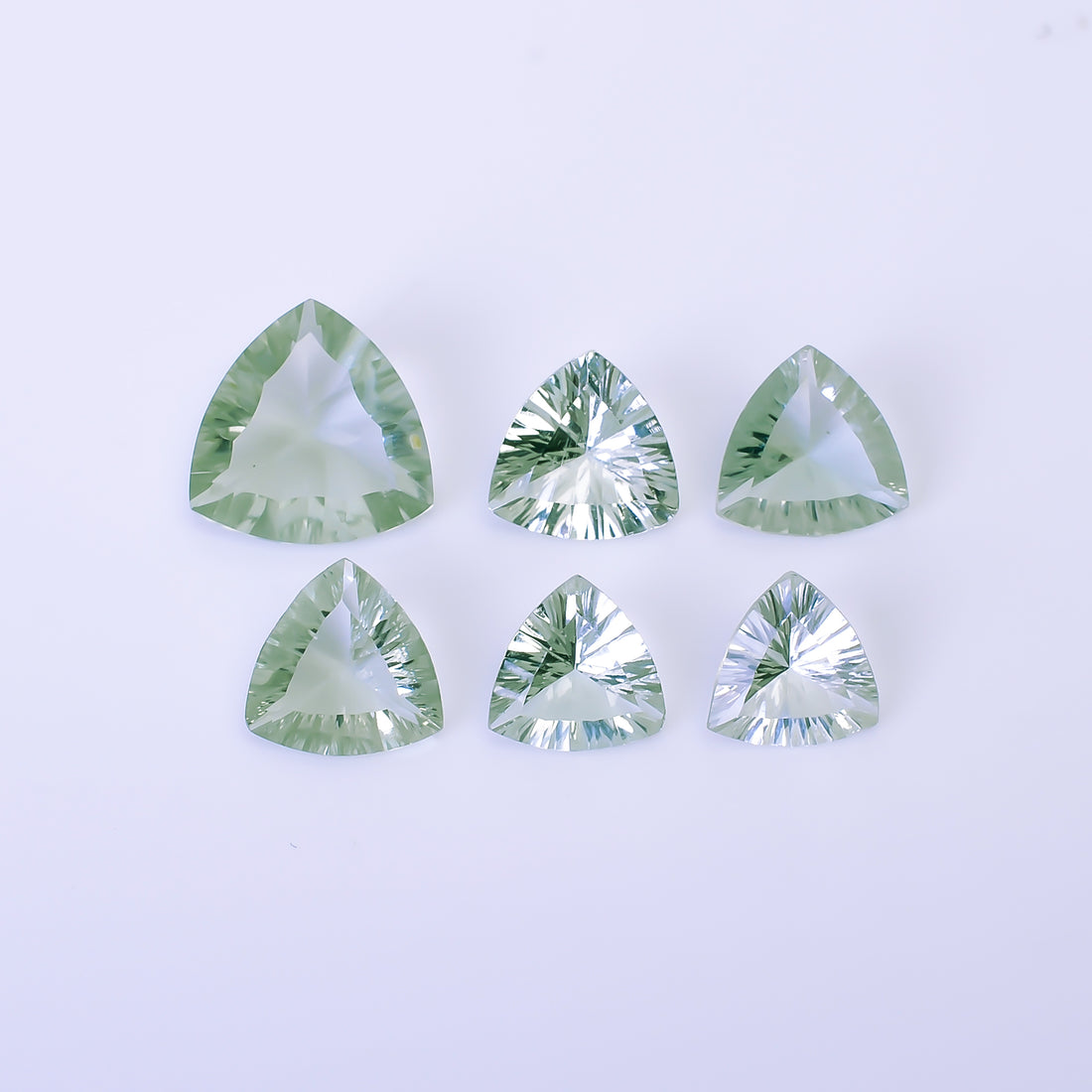 Natural Green Amethyst Trillion Shape Cut Stone Loose Gemstone 6 Pcs Lot For Making Jewelry 15 Ct. 9X9 13X13 mm Y-10438