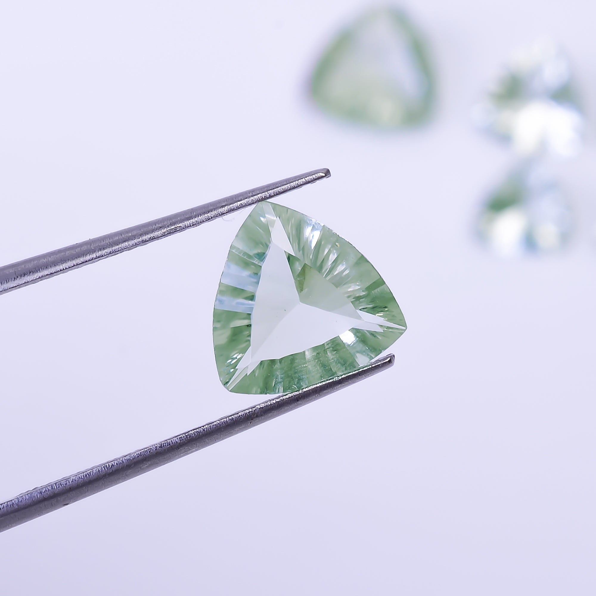 Natural Green Amethyst Trillion Shape Cut Stone Loose Gemstone 6 Pcs Lot For Making Jewelry 15 Ct. 9X9 13X13 mm Y-10438