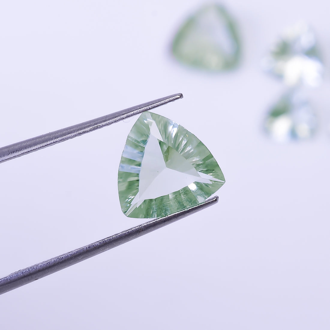 Natural Green Amethyst Trillion Shape Cut Stone Loose Gemstone 6 Pcs Lot For Making Jewelry 15 Ct. 9X9 13X13 mm Y-10438