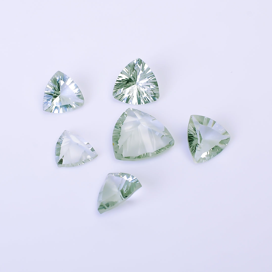 Natural Green Amethyst Trillion Shape Cut Stone Loose Gemstone 6 Pcs Lot For Making Jewelry 15 Ct. 9X9 13X13 mm Y-10438