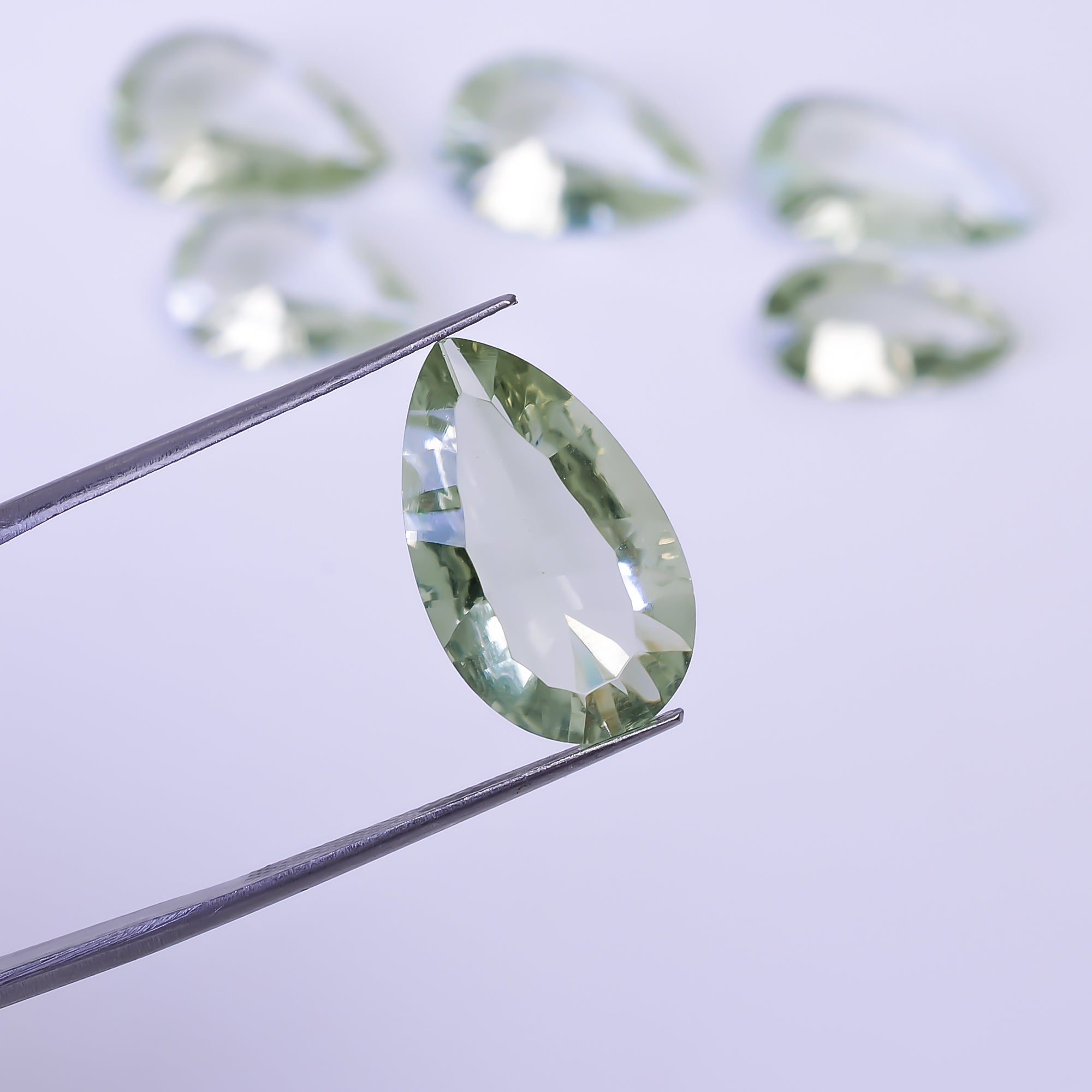 Natural Green Amethyst Pear Shape Cut Stone Loose Gemstone 6 Pcs Lot For Making Jewelry 44.5 Ct. 18X11 21X11 mm Y-10440
