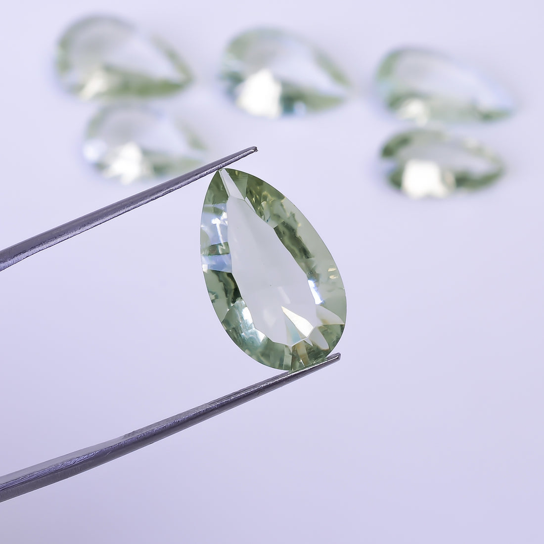 Natural Green Amethyst Pear Shape Cut Stone Loose Gemstone 6 Pcs Lot For Making Jewelry 44.5 Ct. 18X11 21X11 mm Y-10440