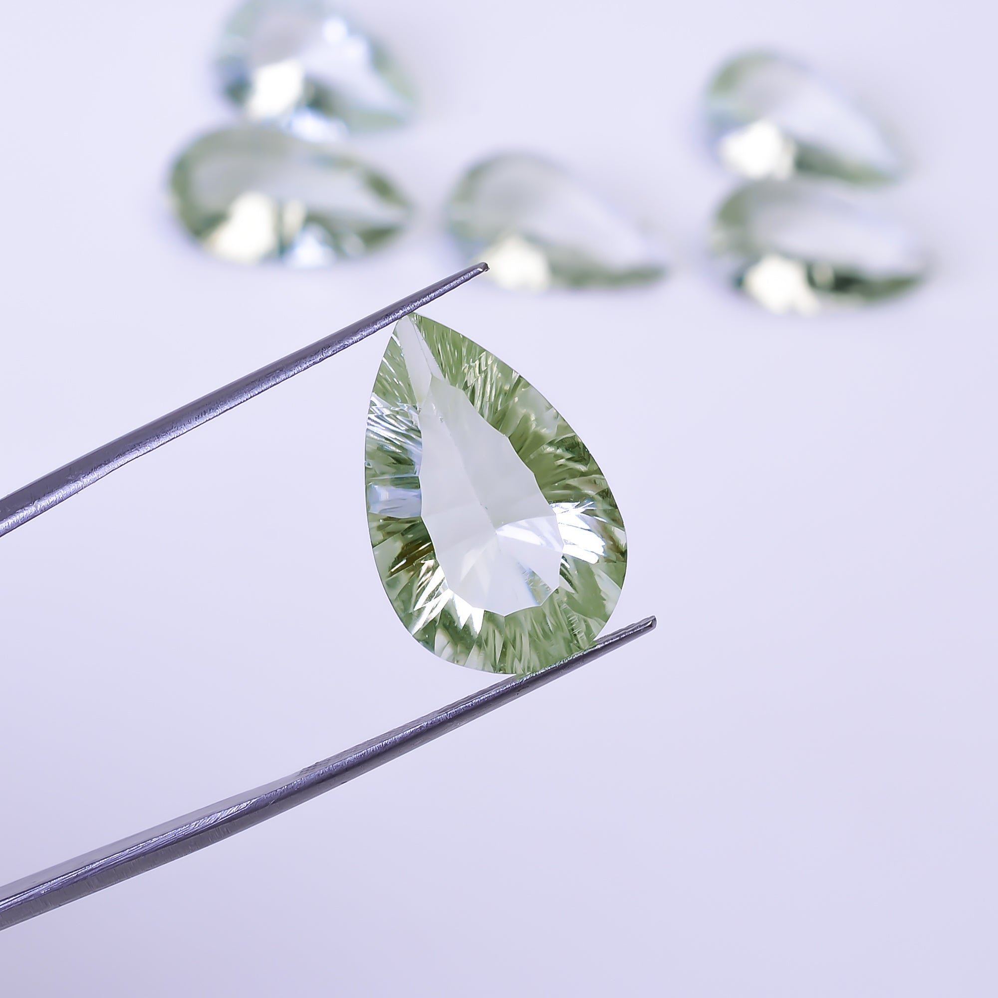 Natural Green Amethyst Pear Shape Cut Stone Loose Gemstone 6 Pcs Lot For Making Jewelry 52.5 Ct. 20X12 21X12 mm Y-10442