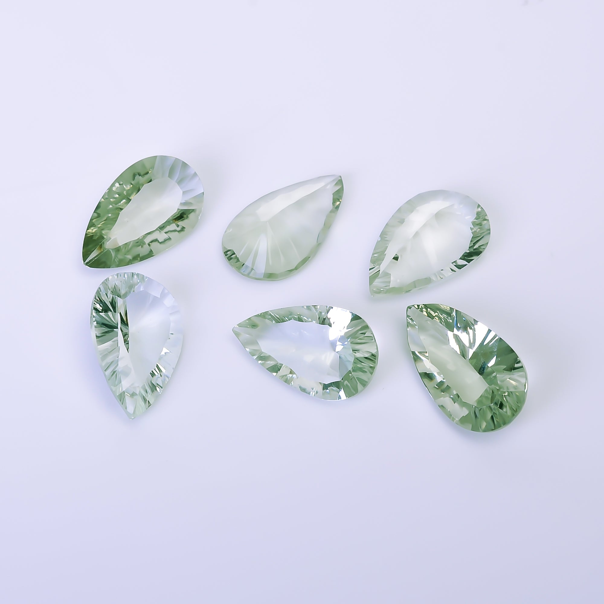 Natural Green Amethyst Pear Shape Cut Stone Loose Gemstone 6 Pcs Lot For Making Jewelry 52.5 Ct. 20X12 21X12 mm Y-10442