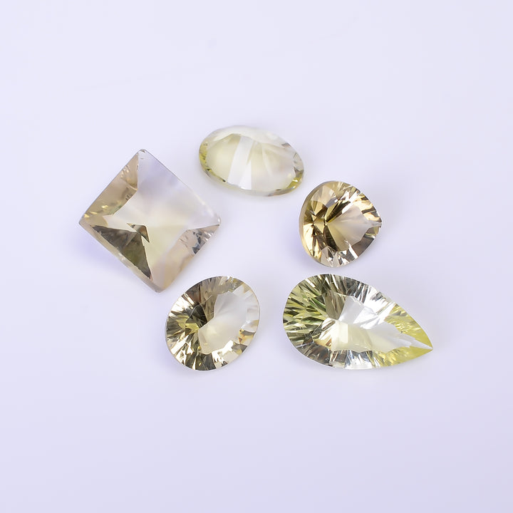 Natural Lemon Quartz Mix Shape Cut Stone Loose Gemstone 5 Pcs Lot For Making Jewelry 34.5 Ct. 11X11 19X11 mm Y-10446