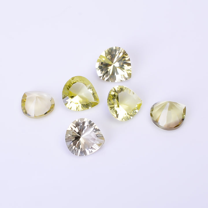 Natural Lemon Quartz Heart Shape Cut Stone Loose Gemstone 6 Pcs Lot For Making Jewelry 14 Ct. 9X8 9X9 mm Y-10451
