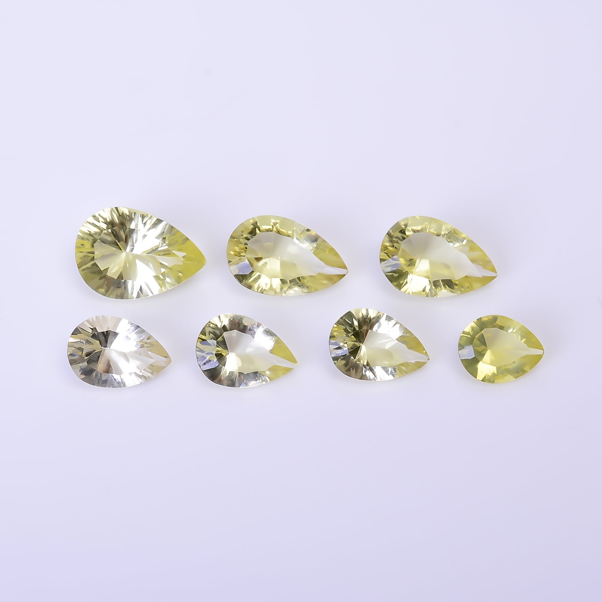 Natural Lemon Quartz Pear Shape Cut Stone Loose Gemstone 7 Pcs Lot For Making Jewelry 14.5 Ct. 8X6 12X9 mm Y-10454
