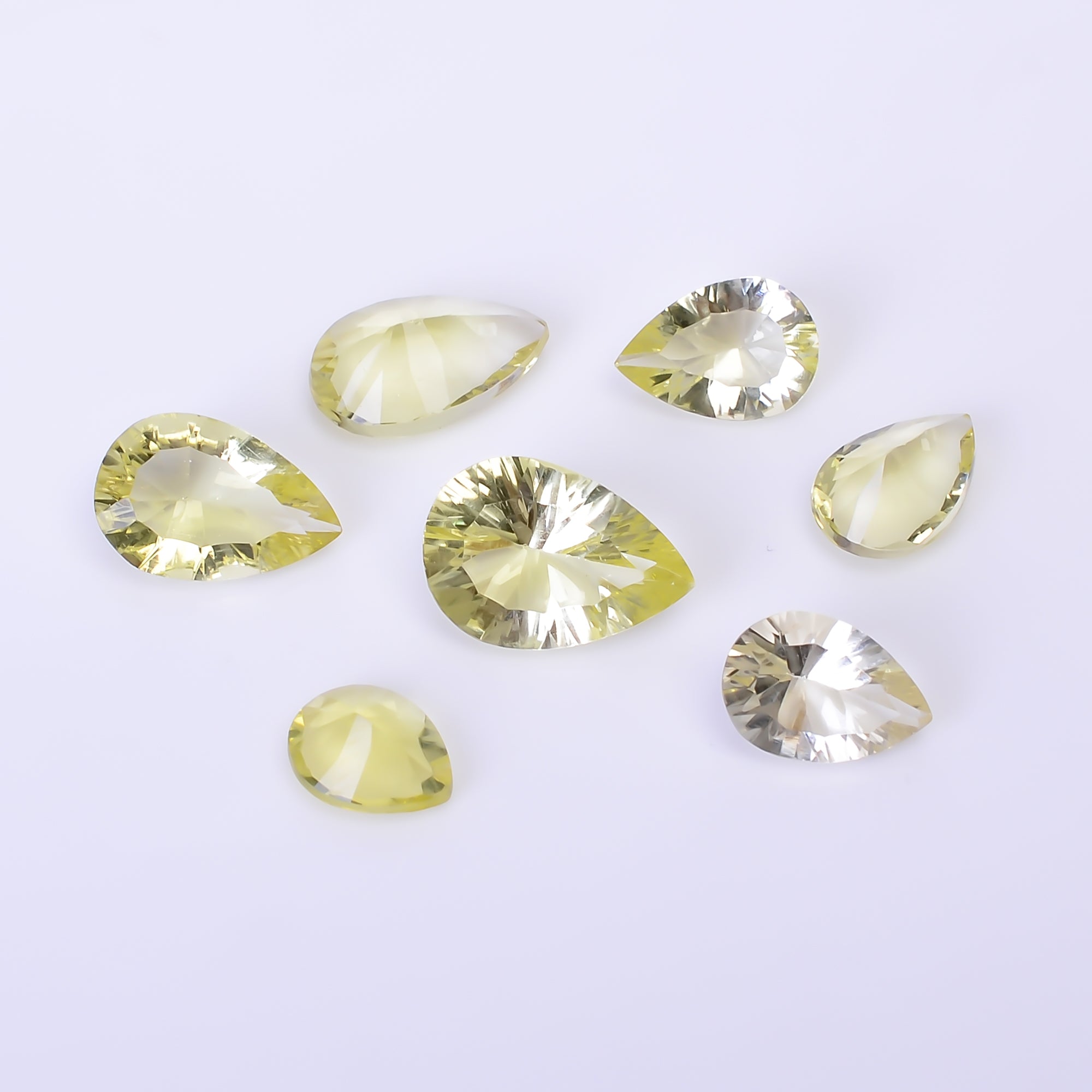 Natural Lemon Quartz Pear Shape Cut Stone Loose Gemstone 7 Pcs Lot For Making Jewelry 14.5 Ct. 8X6 12X9 mm Y-10454