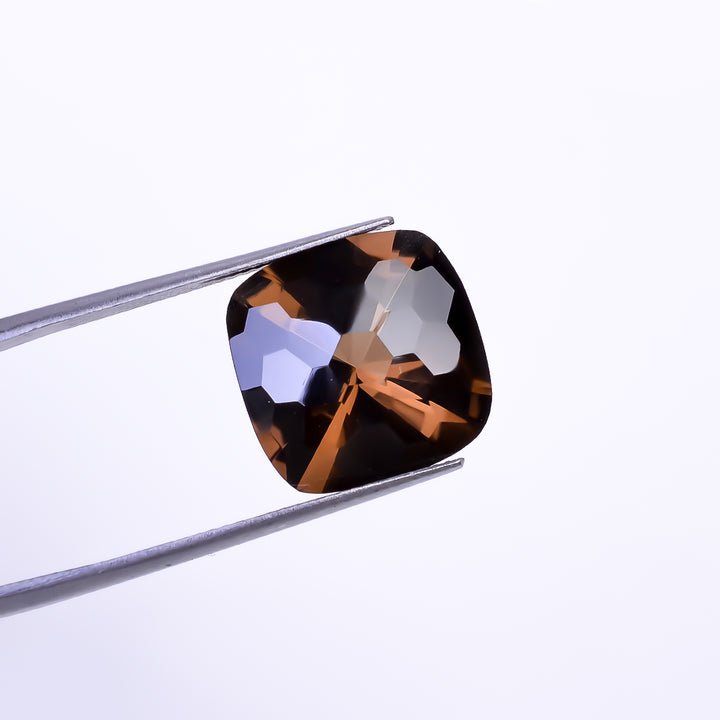 Natural Smoky Quartz Cushion Shape Faceted Loose Gemstone For Making Jewelry 10.5 Ct. 14X14X9 mm Y-10467