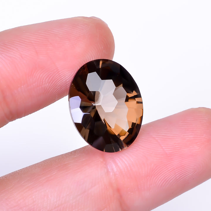Natural Smoky Quartz Oval Shape Faceted Loose Gemstone For Making Jewelry 10.5 Ct. 17X13X9 mm Y-10489