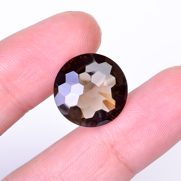 Natural Smoky Quartz Round Shape Faceted Loose Gemstone For Making Jewelry 10 Ct. 16X16X8 mm Y-10495