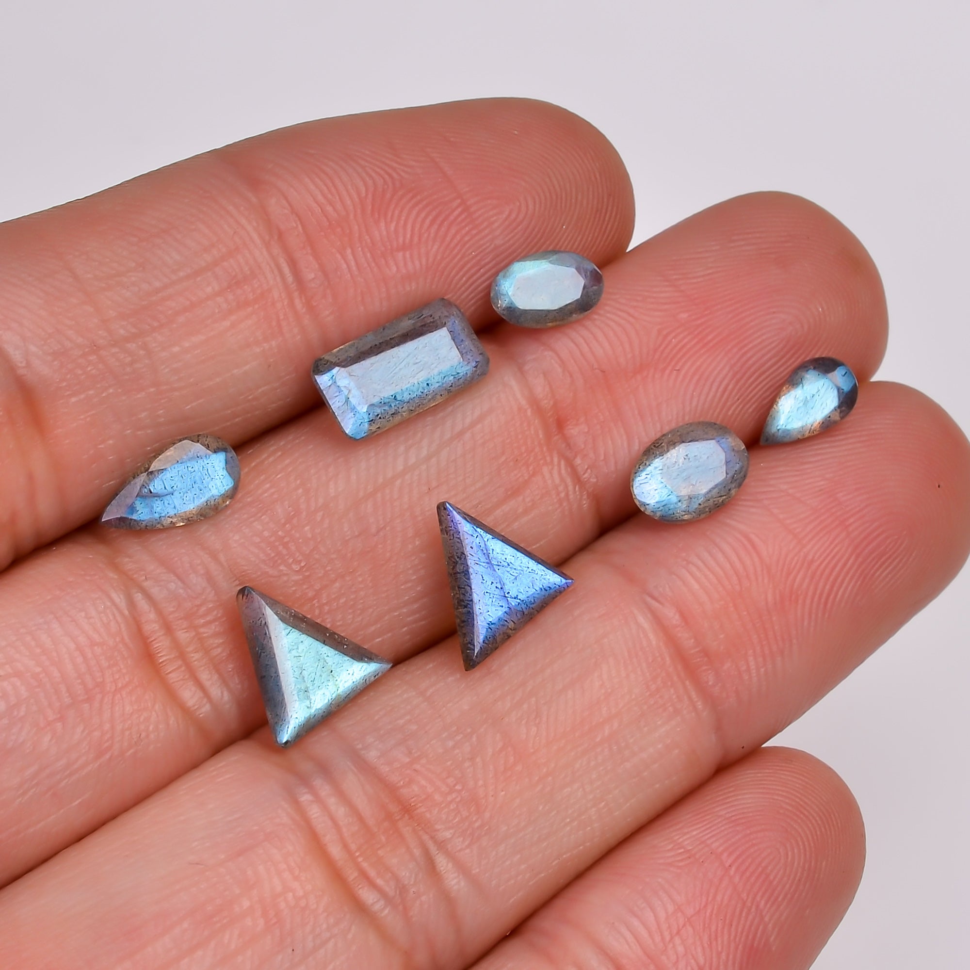 Natural Labradorite Mix Shape Cut Stone Loose Gemstone 7 Pcs Lot For Making Jewelry 6 Ct. 6X4 10X5 MM Y-10624