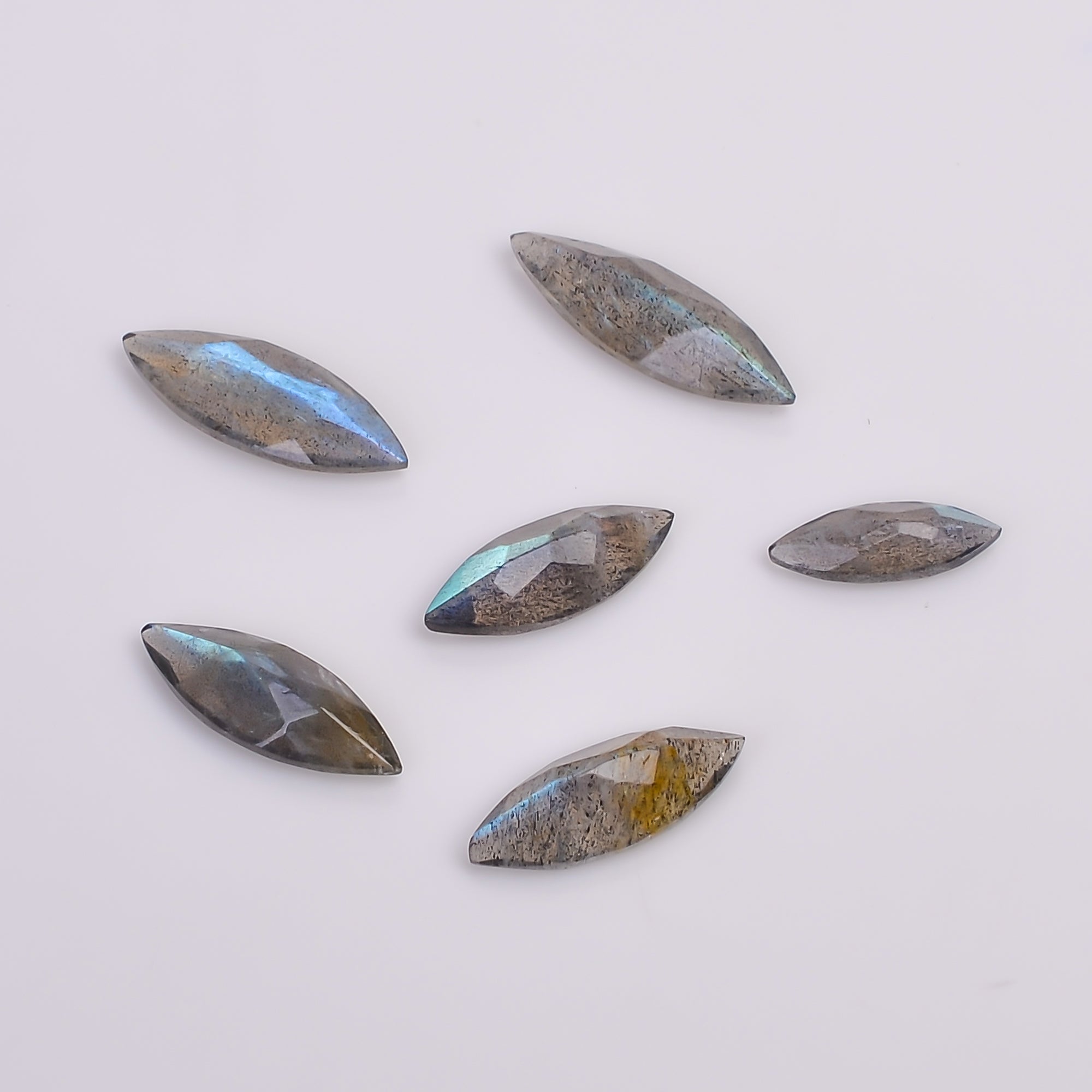 Natural Labradorite Marquise Shape Cut Stone Loose Gemstone 6 Pcs Lot For Making Jewelry 7.5 Ct. 10X3 15X5 MM Y-10625