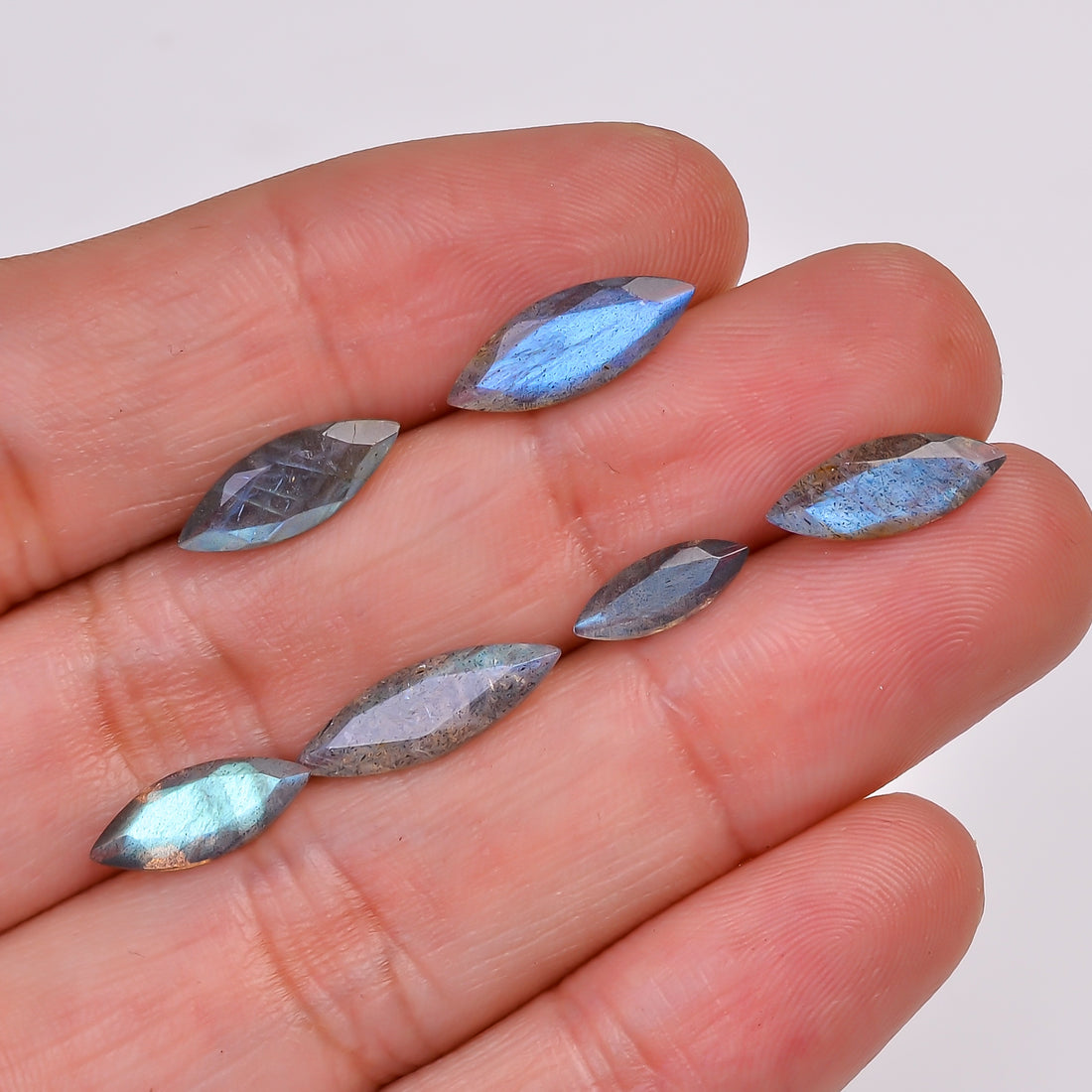 Natural Labradorite Marquise Shape Cut Stone Loose Gemstone 6 Pcs Lot For Making Jewelry 7.5 Ct. 10X3 15X5 MM Y-10625