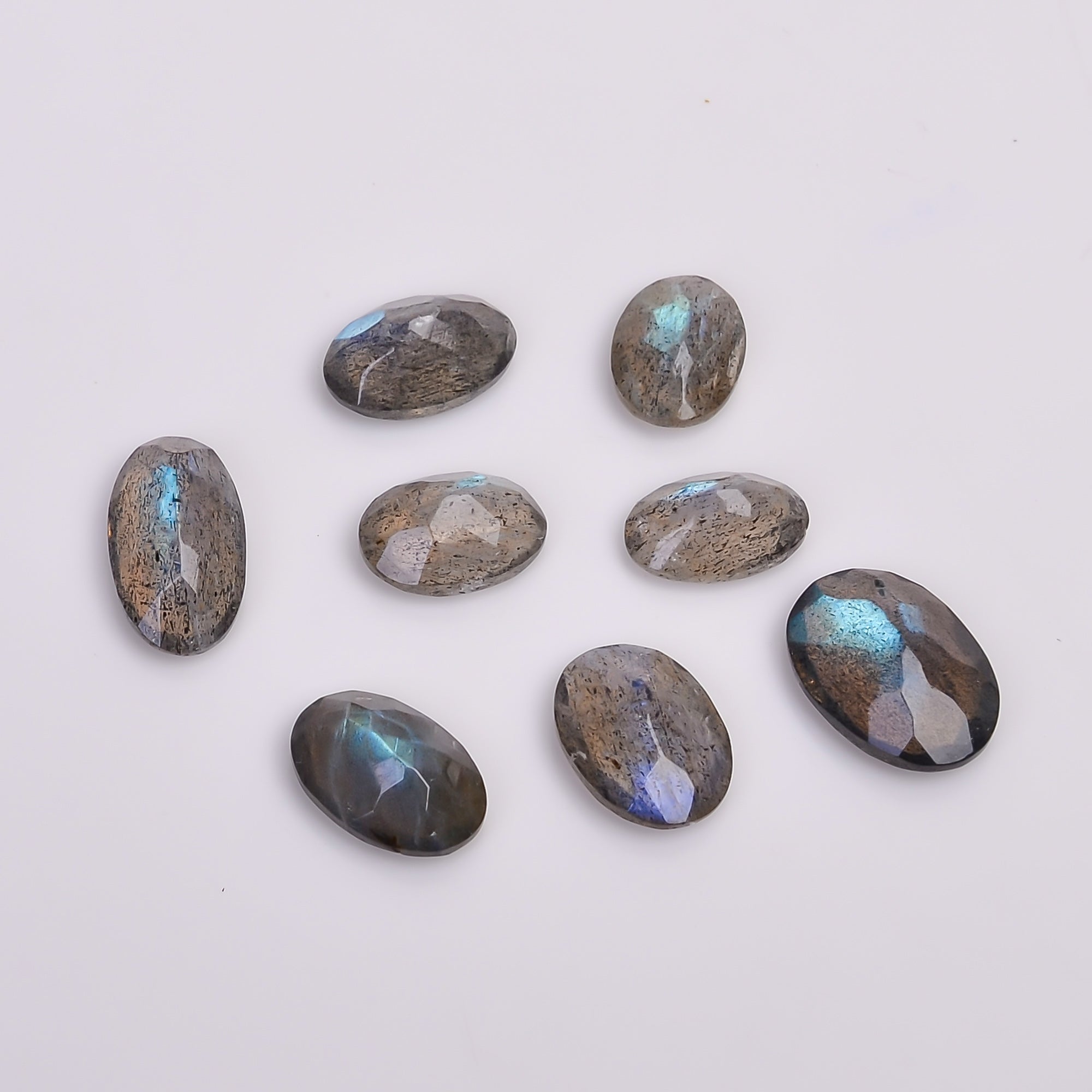 Natural Labradorite Oval Shape Cut Stone Loose Gemstone 8 Pcs Lot For Making Jewelry 16 Ct. 9X6 12X8 MM Y-10626