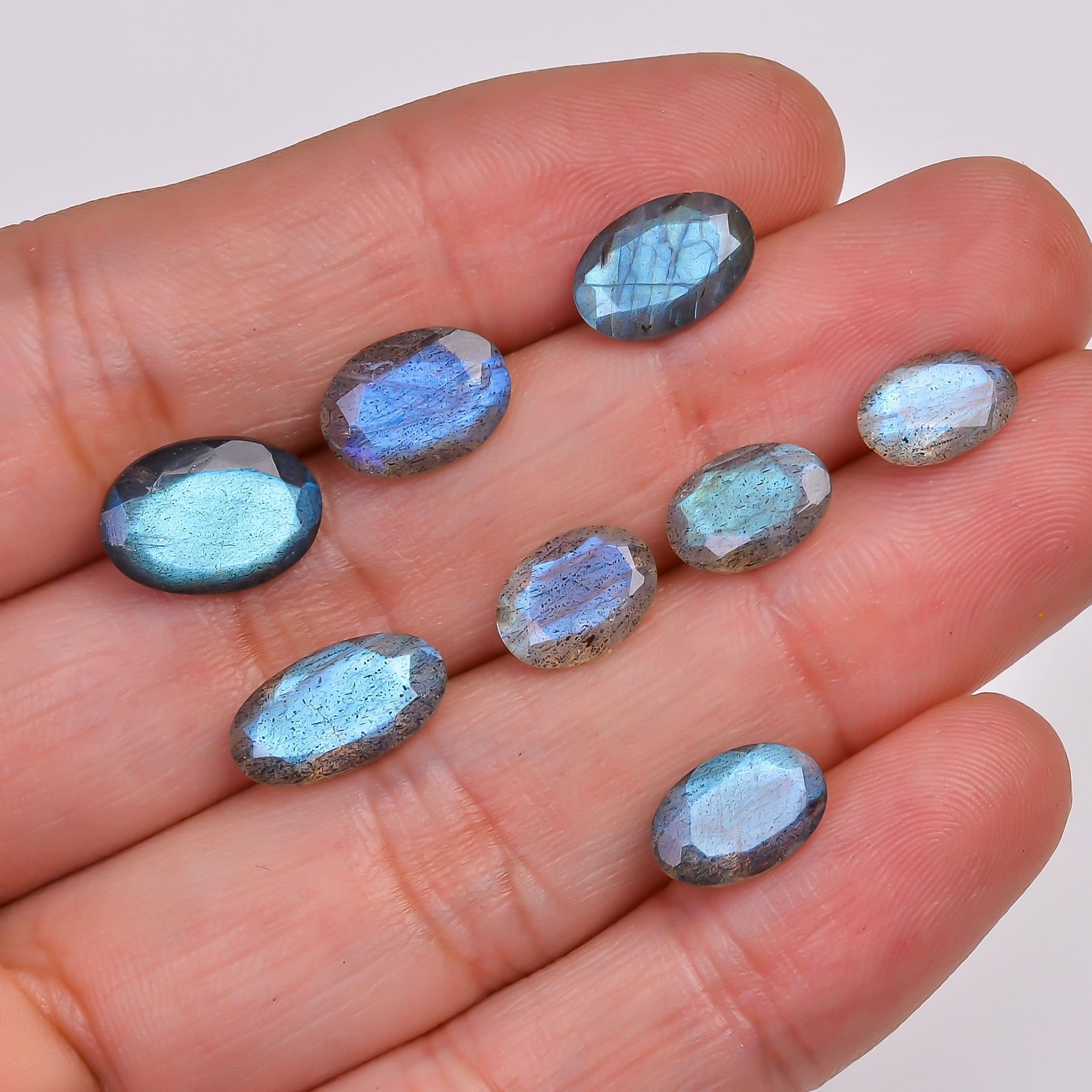 Natural Labradorite Oval Shape Cut Stone Loose Gemstone 8 Pcs Lot For Making Jewelry 16 Ct. 9X6 12X8 MM Y-10626