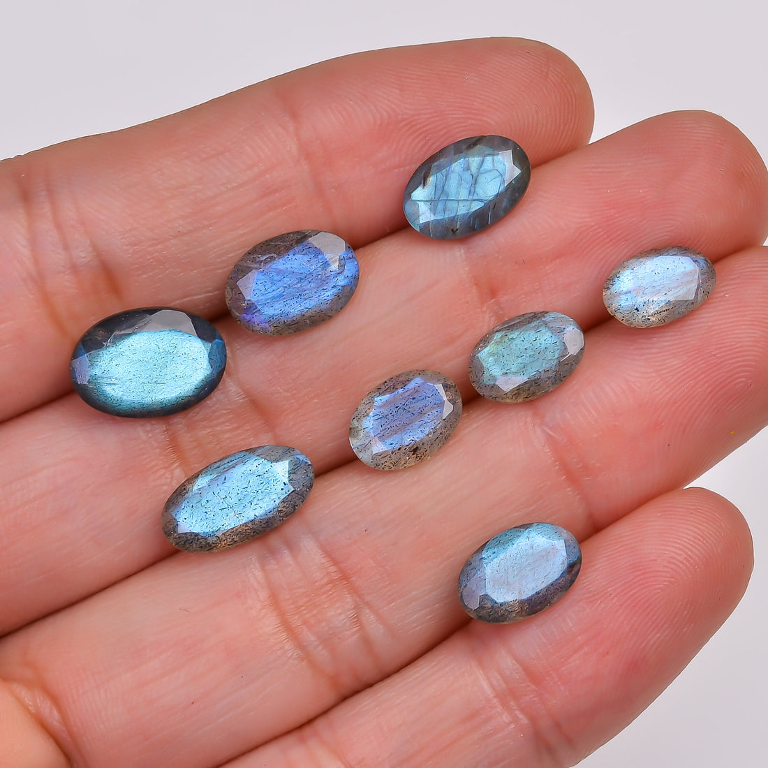 Natural Labradorite Oval Shape Cut Stone Loose Gemstone 8 Pcs Lot For Making Jewelry 16 Ct. 9X6 12X8 MM Y-10626