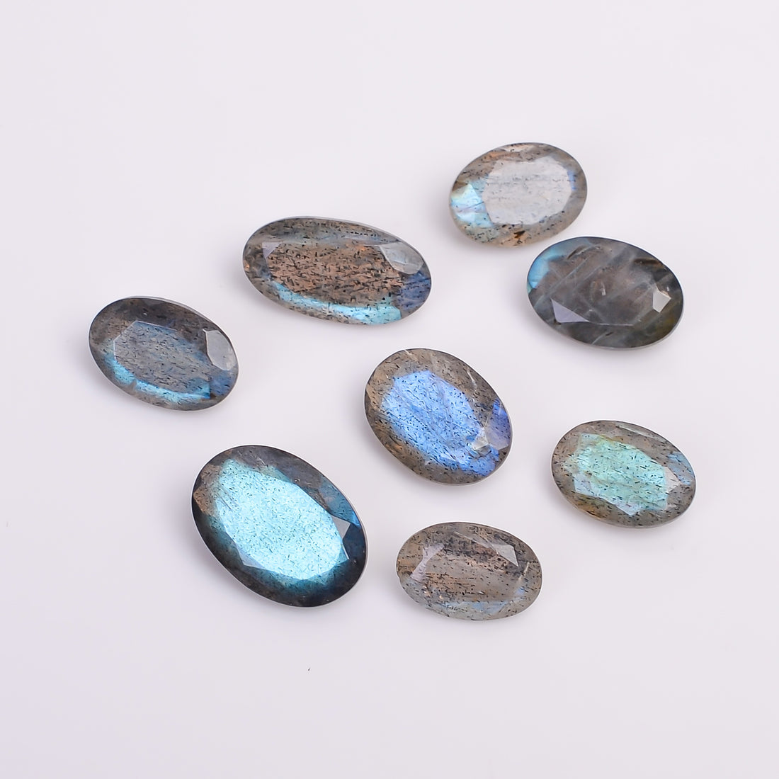 Natural Labradorite Oval Shape Cut Stone Loose Gemstone 8 Pcs Lot For Making Jewelry 16 Ct. 9X6 12X8 MM Y-10626