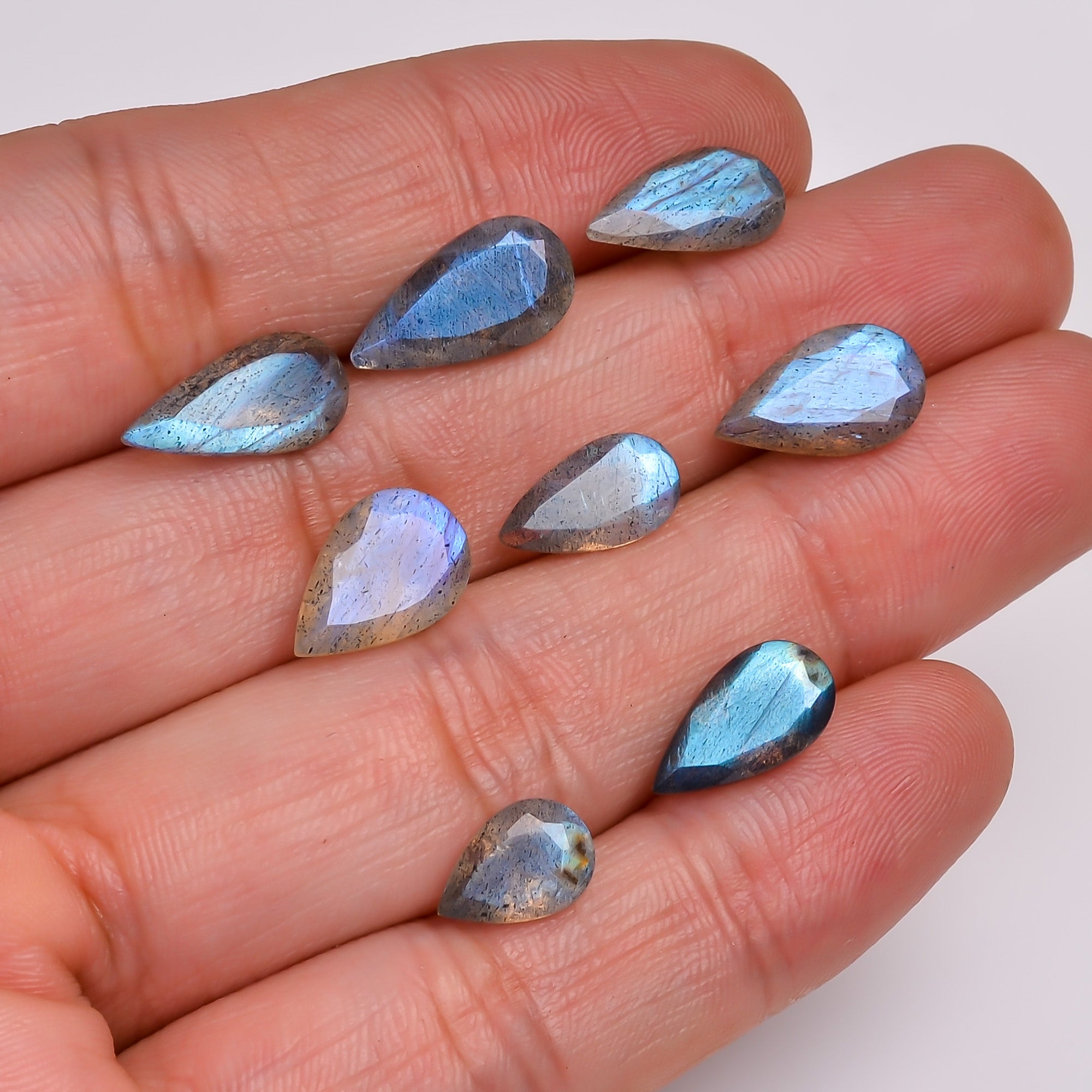 Natural Labradorite Pear Shape Cut Stone Loose Gemstone 8 Pcs Lot For Making Jewelry 16.5 Ct. 9X6 14X6 MM Y-10627