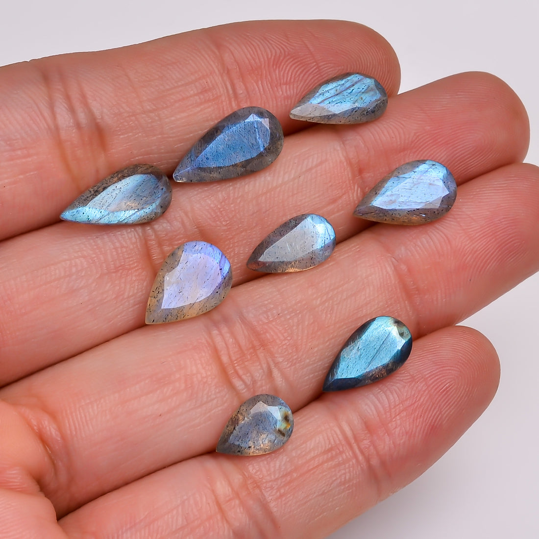 Natural Labradorite Pear Shape Cut Stone Loose Gemstone 8 Pcs Lot For Making Jewelry 16.5 Ct. 9X6 14X6 MM Y-10627