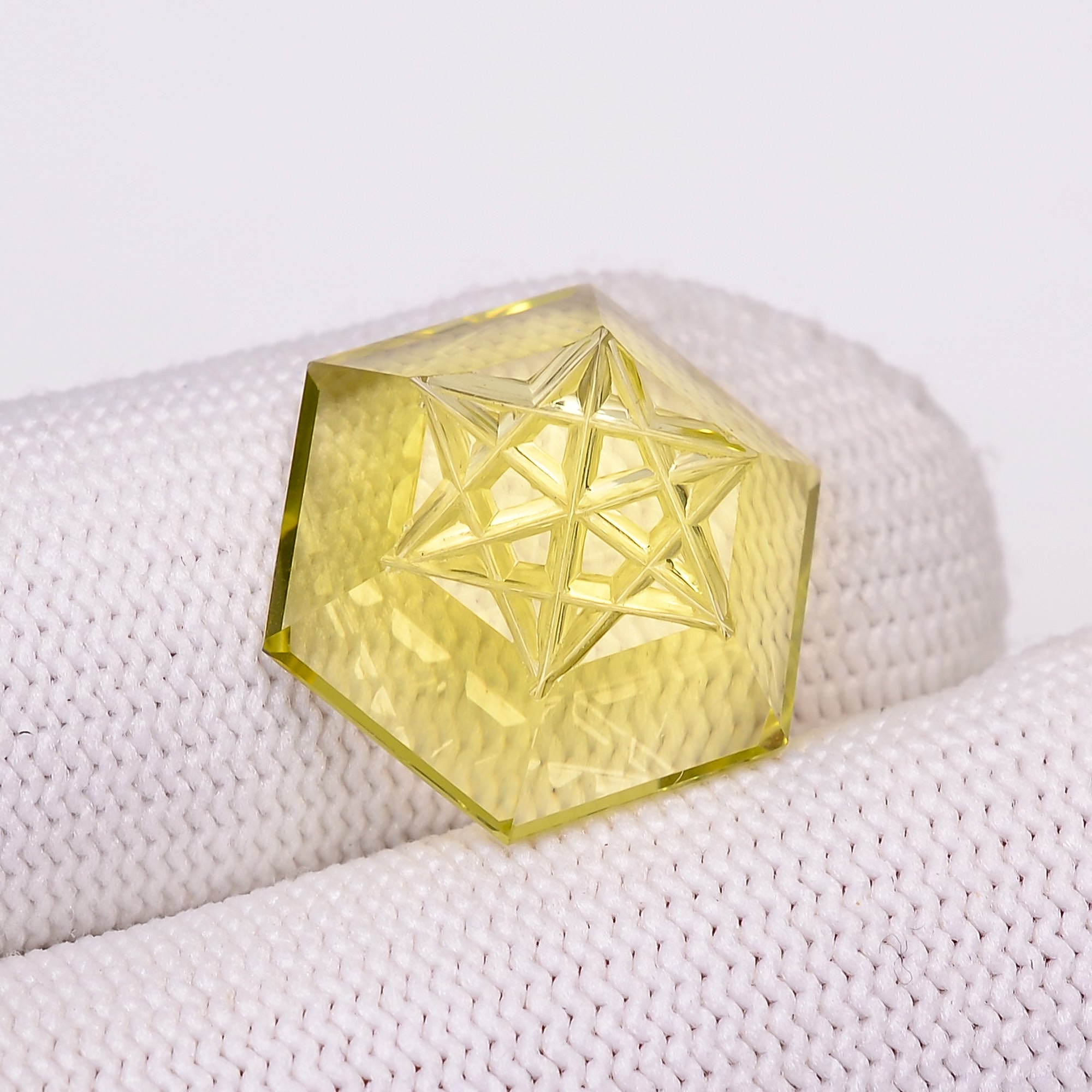 Natural Lemon Quartz Hexagon Shape Carved Loose Gemstone For Making Jewelry 12 Ct.16X16X5mm Y-10640