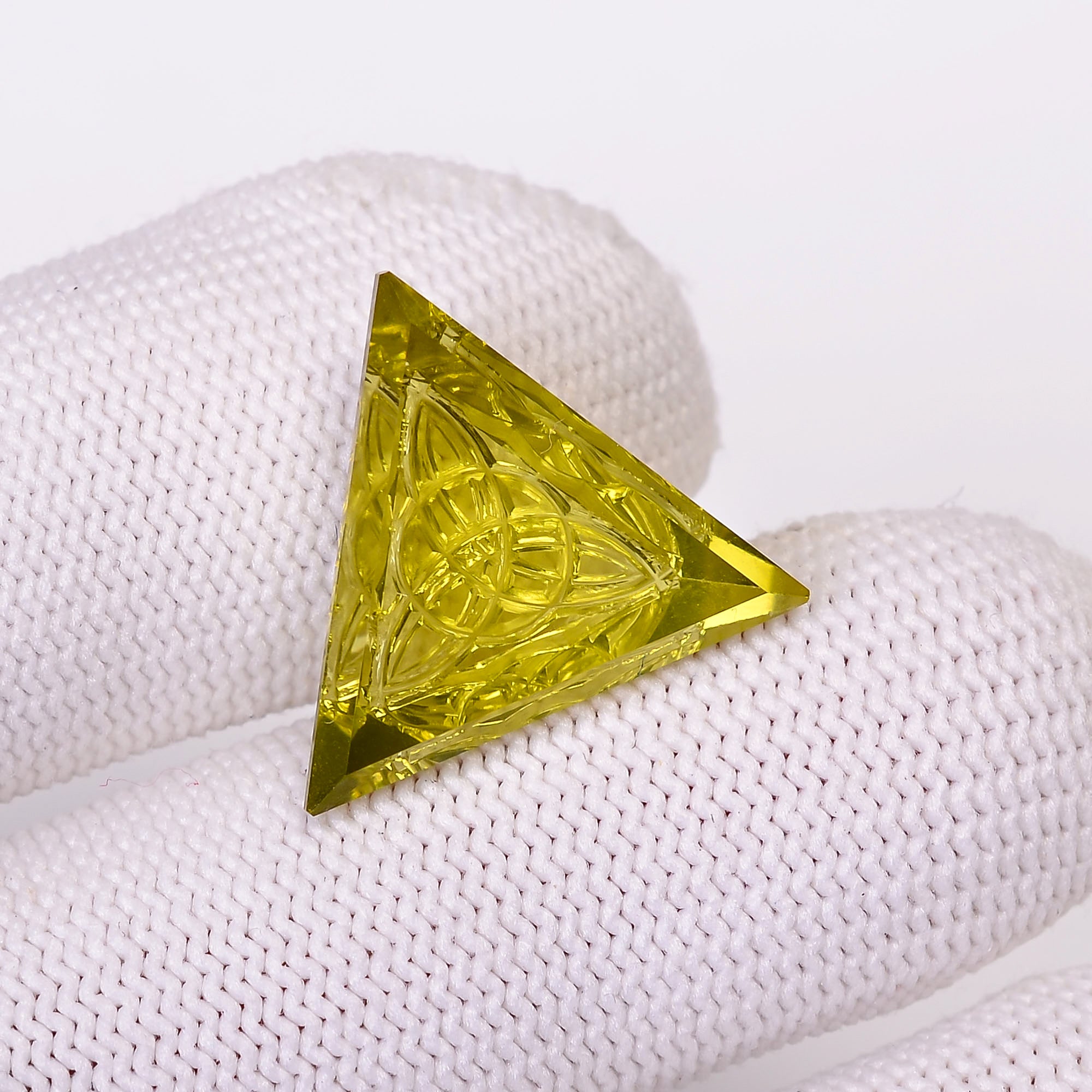Natural Lemon Quartz Triangle Shape Carved Loose Gemstone For Making Jewelry 11 Ct.17X17X6mm Y-10642