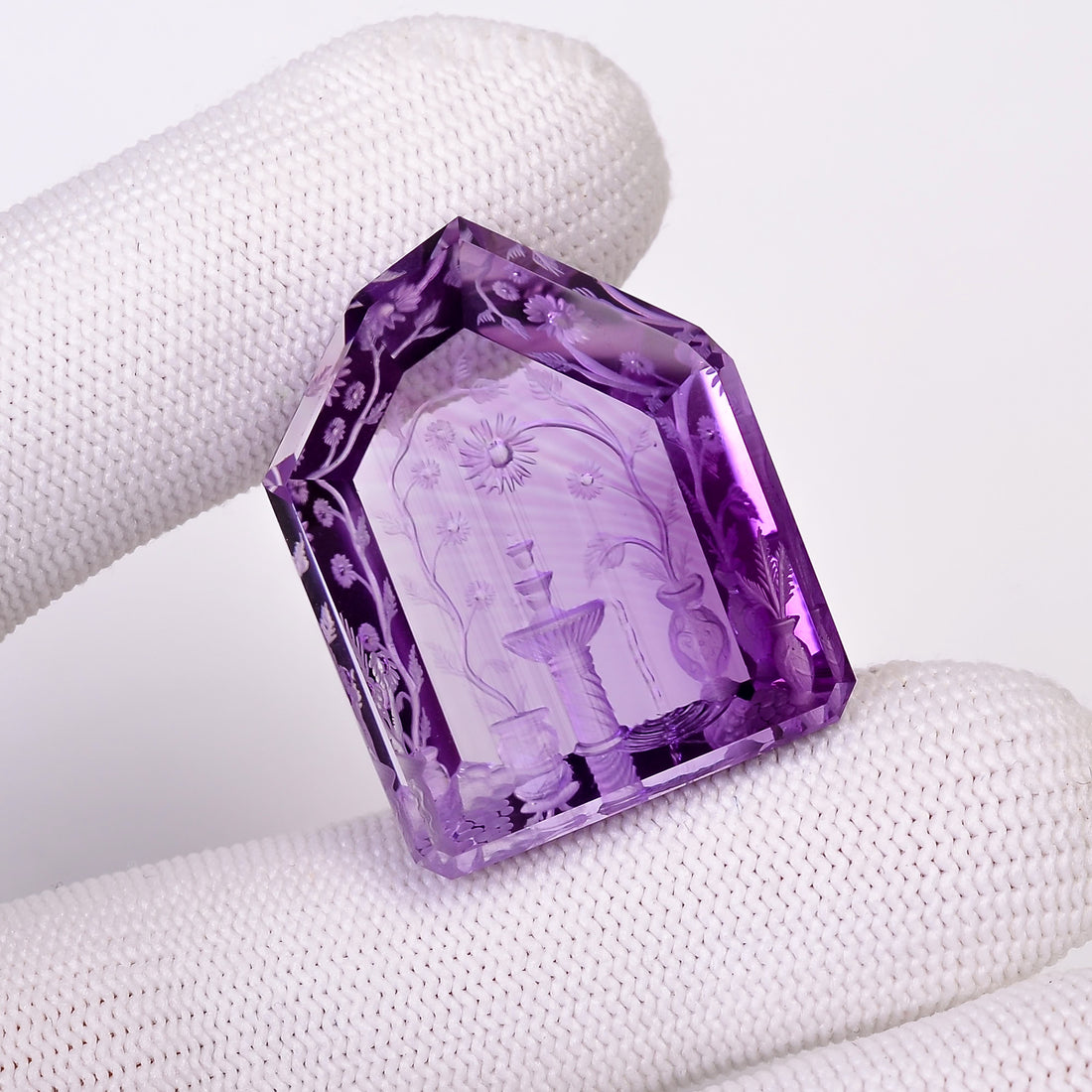 Natural Amethyst Pentagon Shape Carved Loose Gemstone For Making Jewelry 68 Ct.30X24X10mm Y-10646