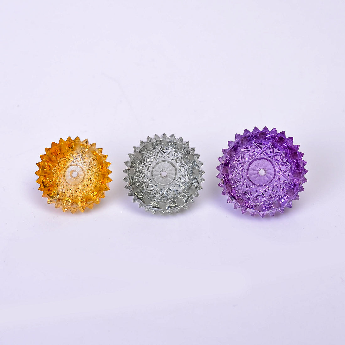 Natural Citrine & Multi Amethyst Round Shape Carved Drilled Loose Gemstone 3 Pcs For Making Jewelry 35Ct.13X13 16X16 mm Y-10648