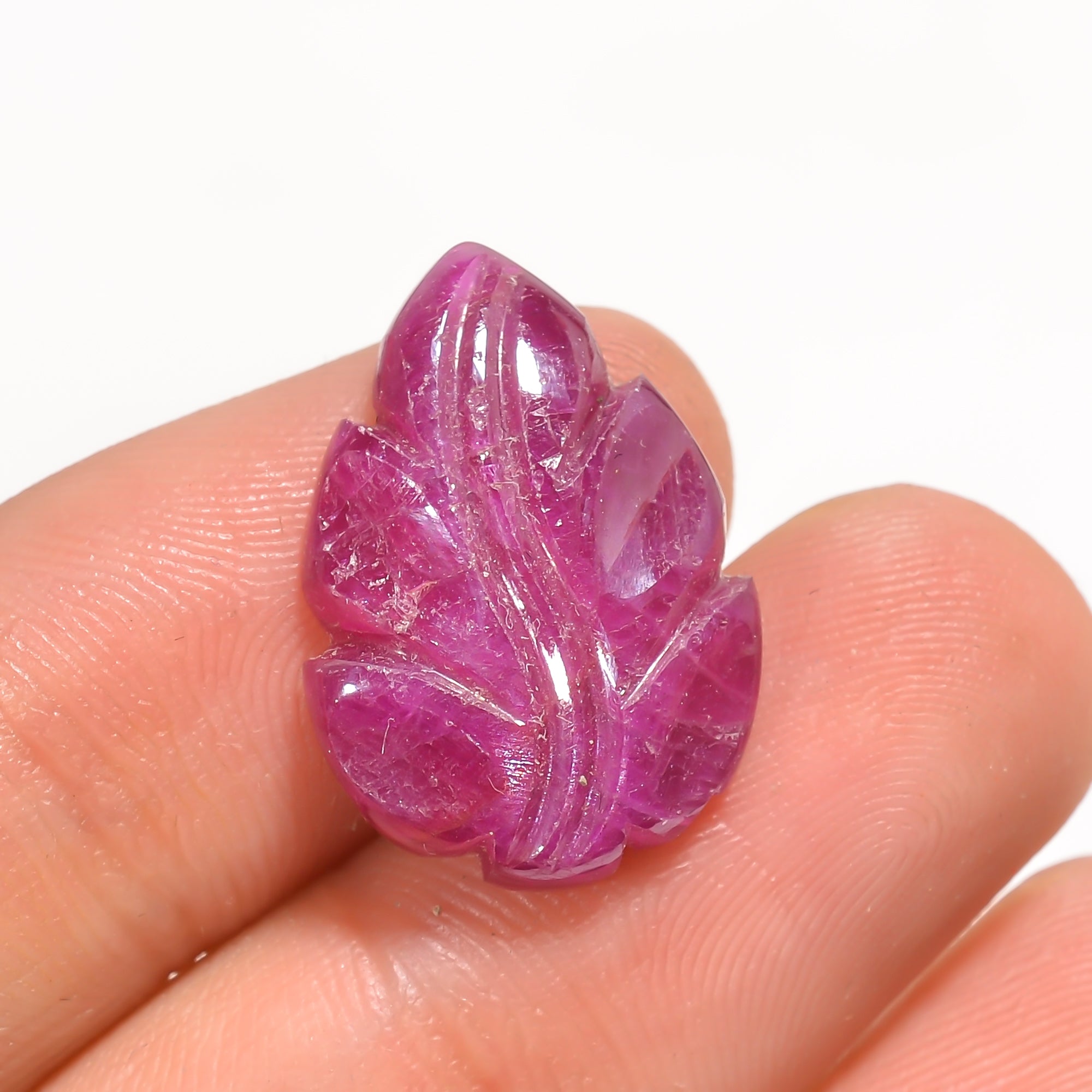 Natural Ruby Leaf Shape Carved Loose Gemstone For Making Jewelry 10 Ct. 20X14X4 mm Y-3755